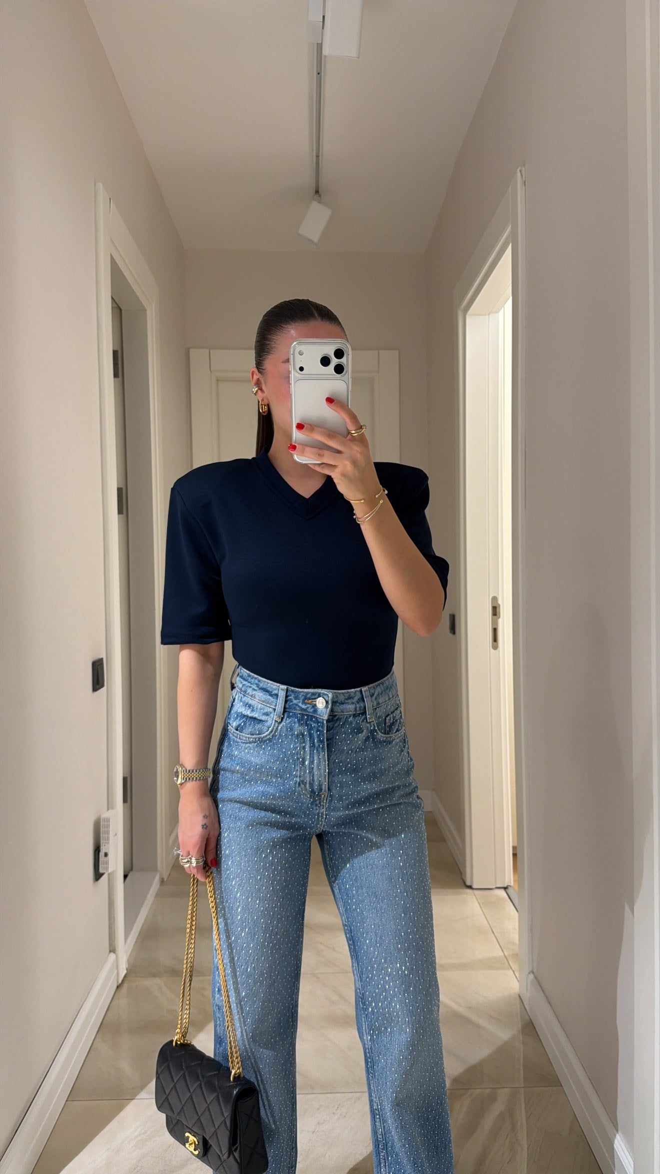 Lacivert V Yaka Vatkalı Marka Model Bodysuit