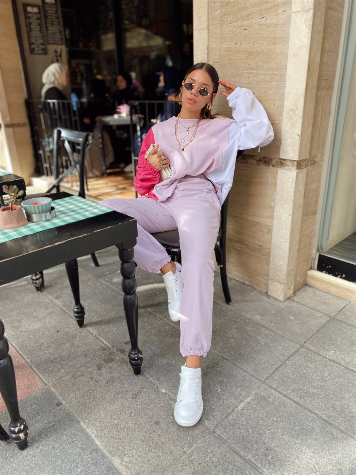 Lila Renk Bloklu Sweat Takım