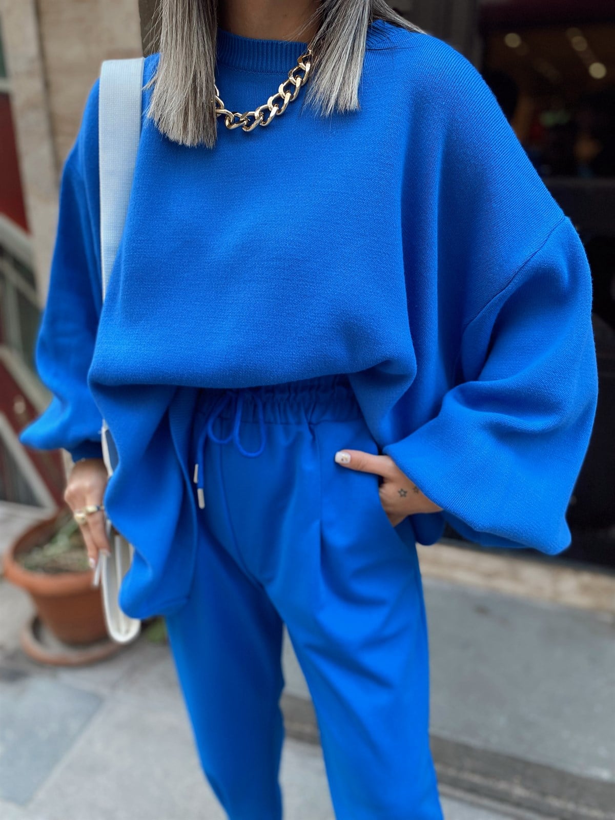 Mavi Balon Kol Oversize Kazak