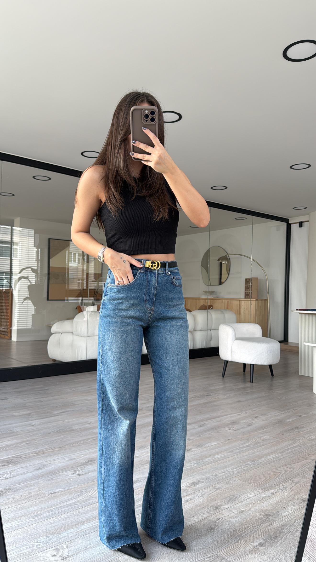 Mavi Bol Paça Yıkamalı Marka Model Jean