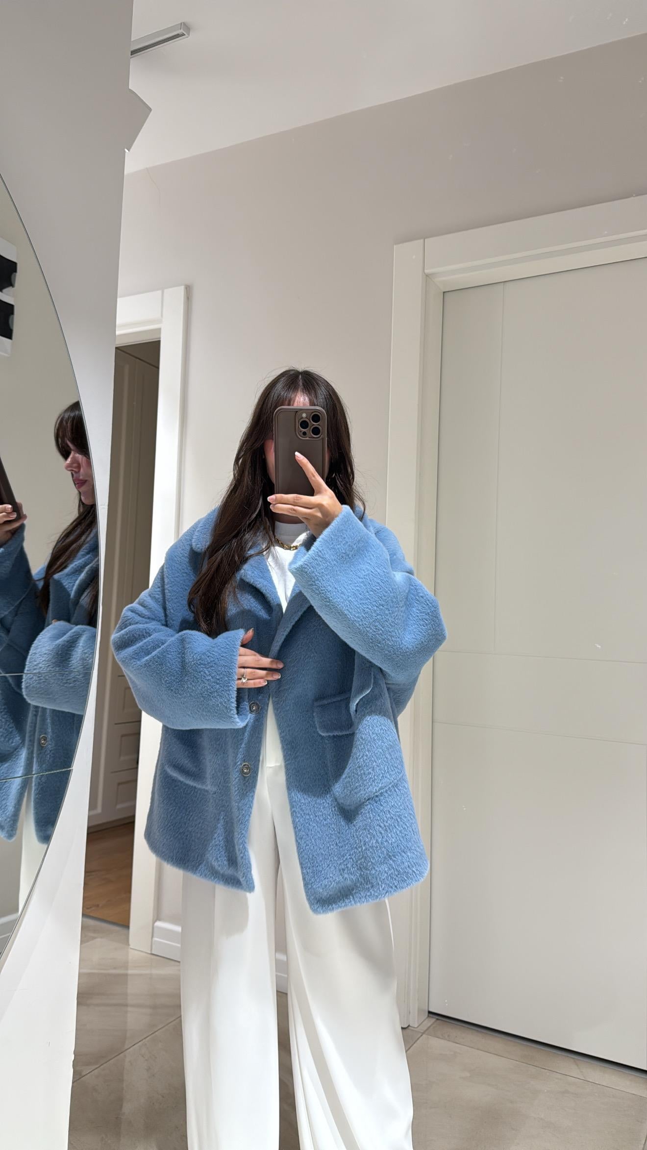 Mavi Çift Cepli Peluş Ceket 