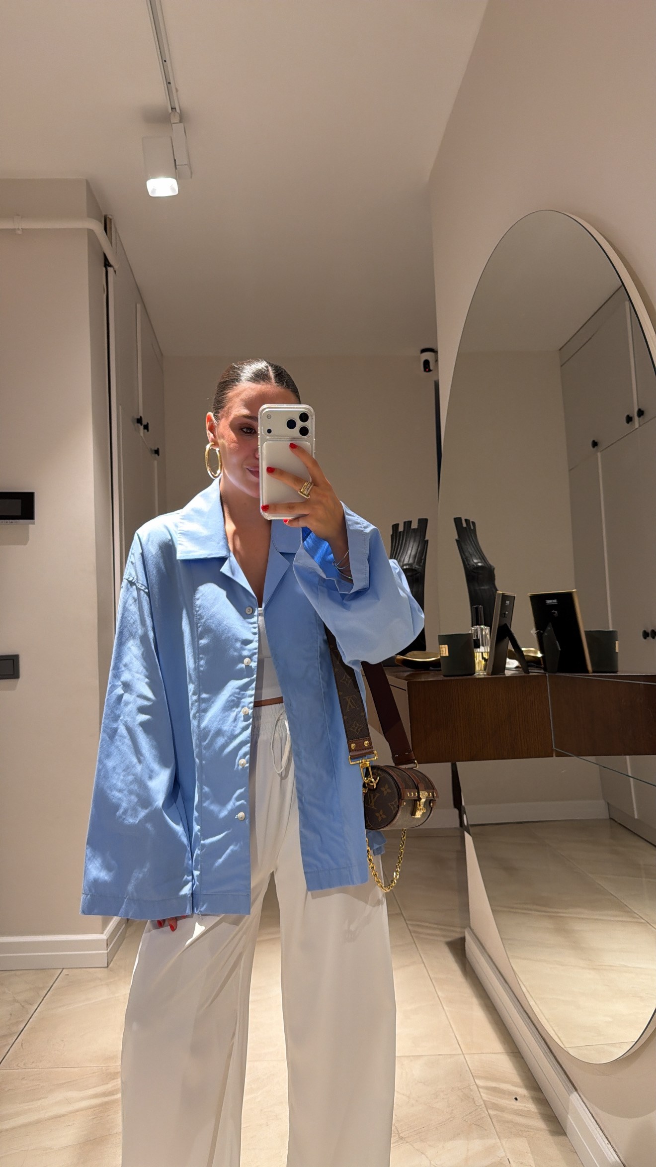 Mavi Geniş Kol Detaylı Oversize Gömlek