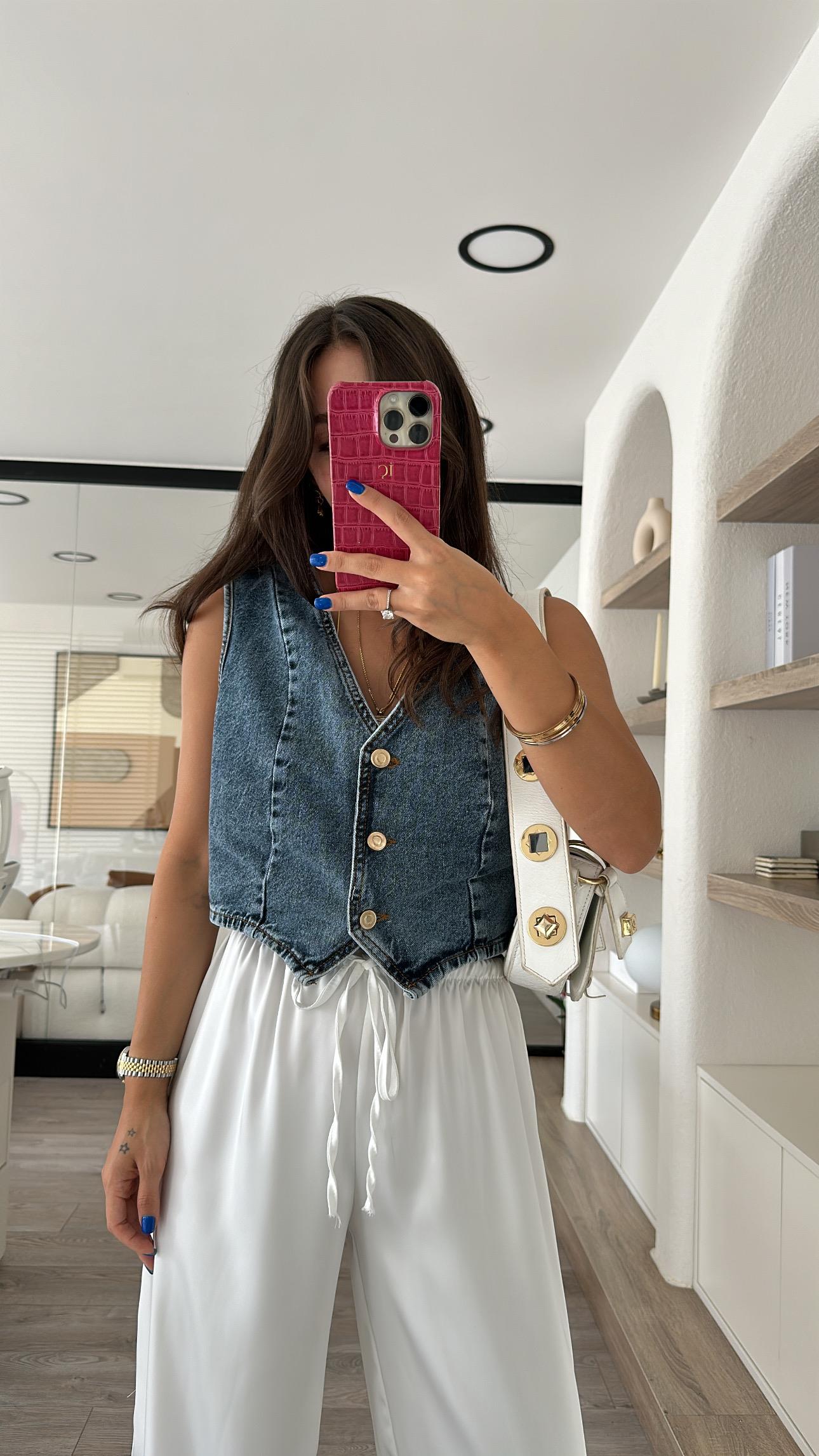 Mavi Gold Düğme Detaylı Jean Yelek 