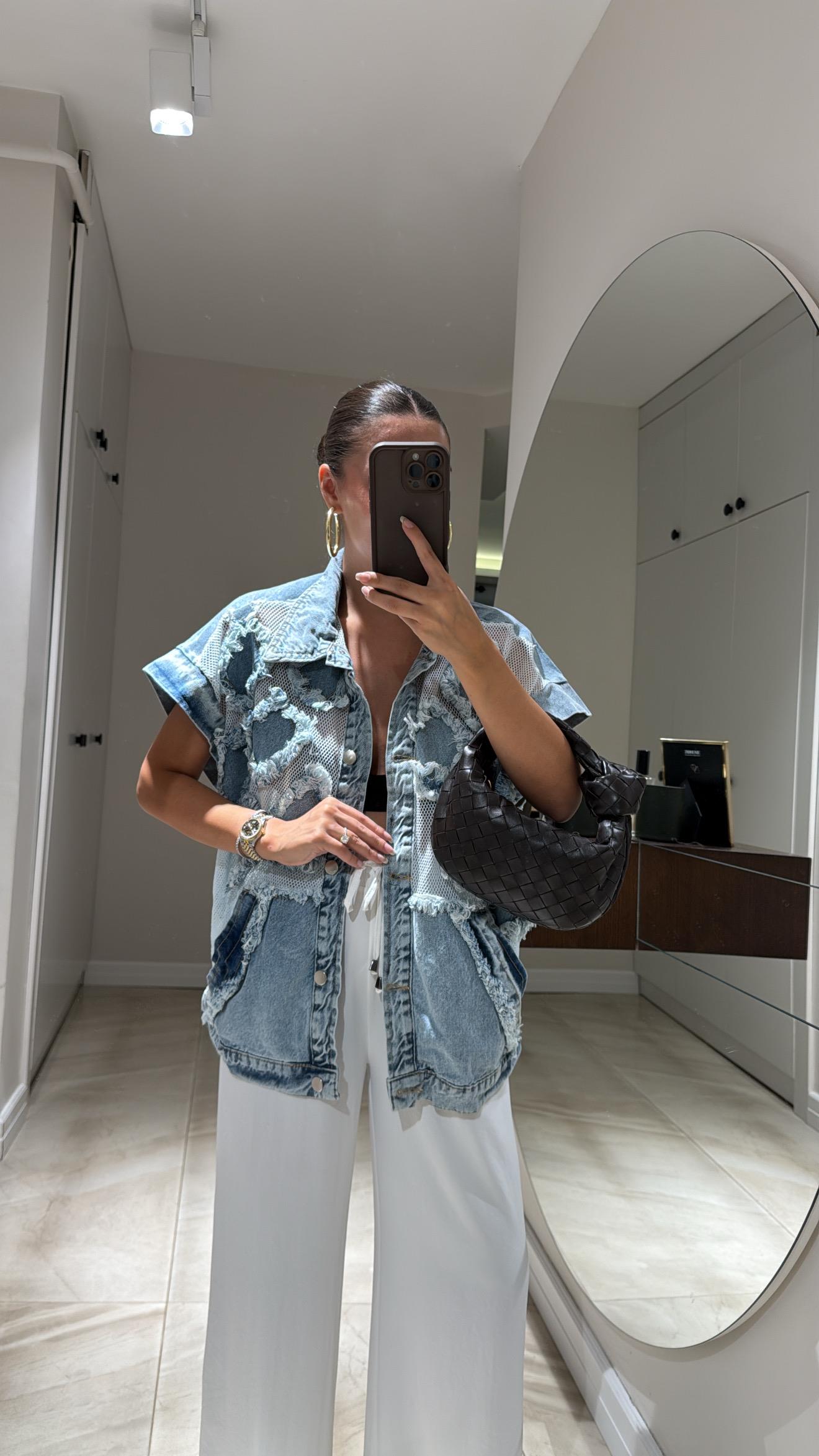 Mavi Jean Detaylı File Yelek