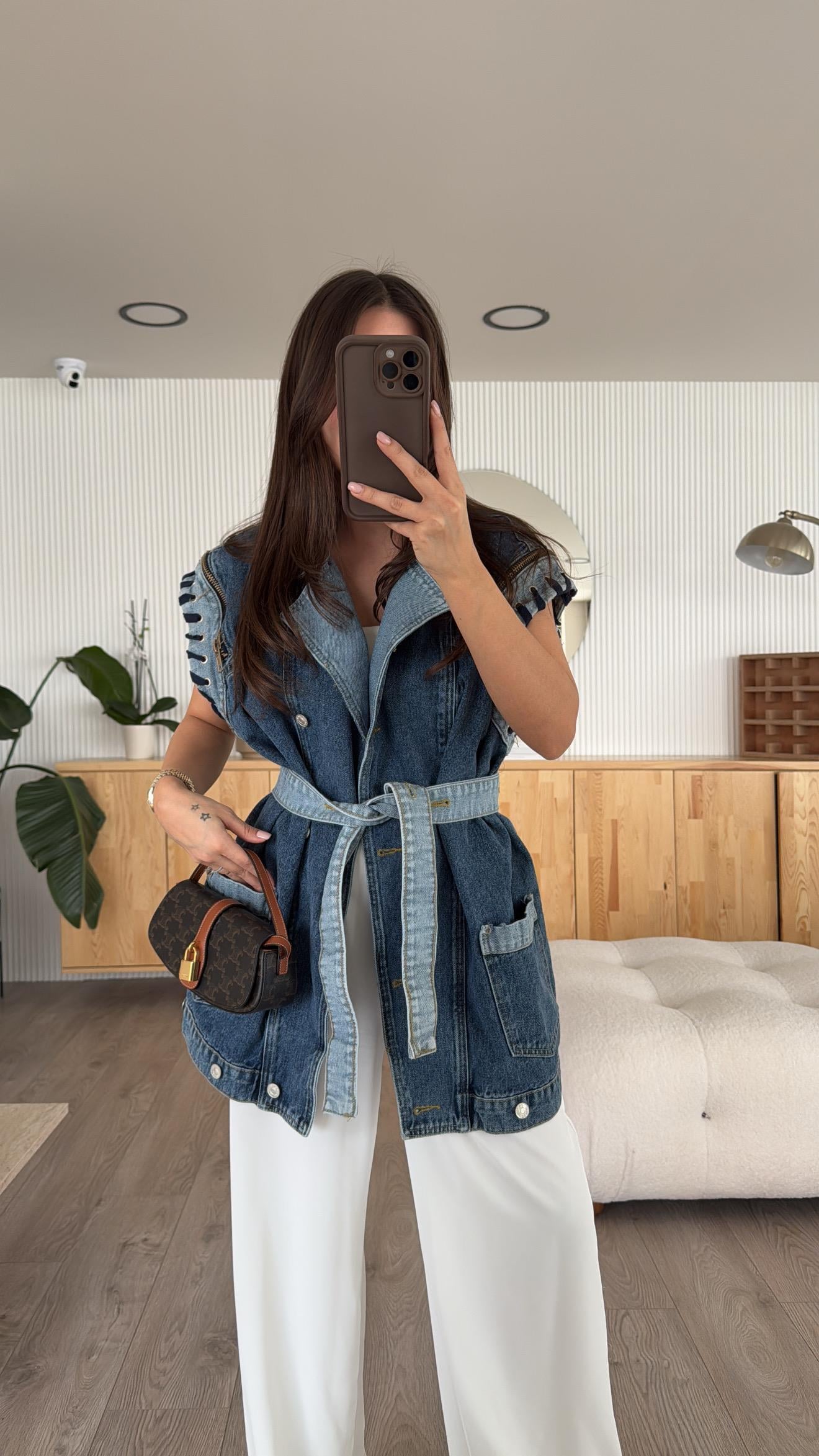 Mavi Kemer Detaylı Tasarım Jean Yelek