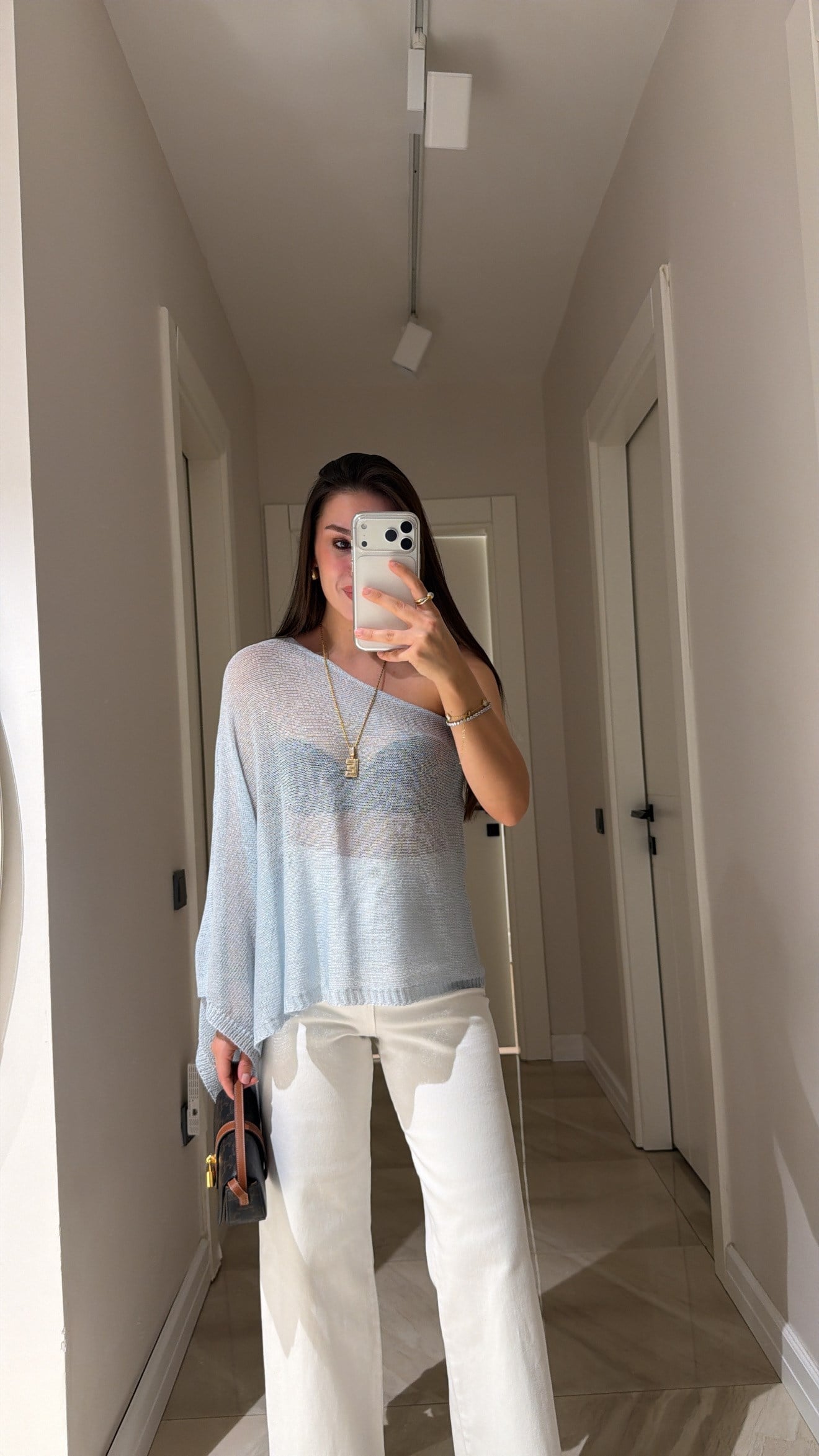 Mavi Kol Detaylı Triko Pareo Bluz