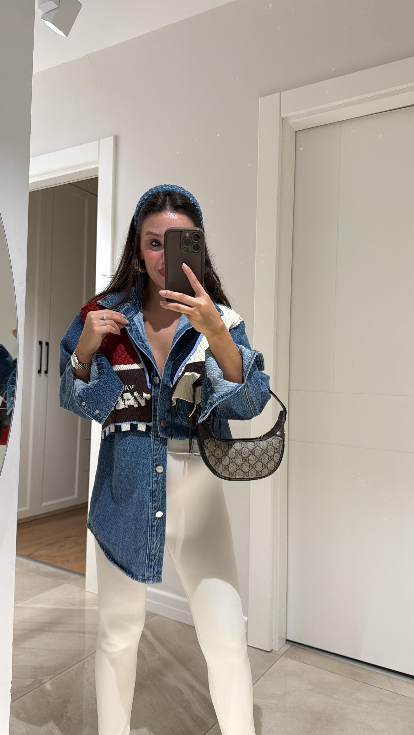 Mavi Renkli Triko Detaylı Denim Gömlek 