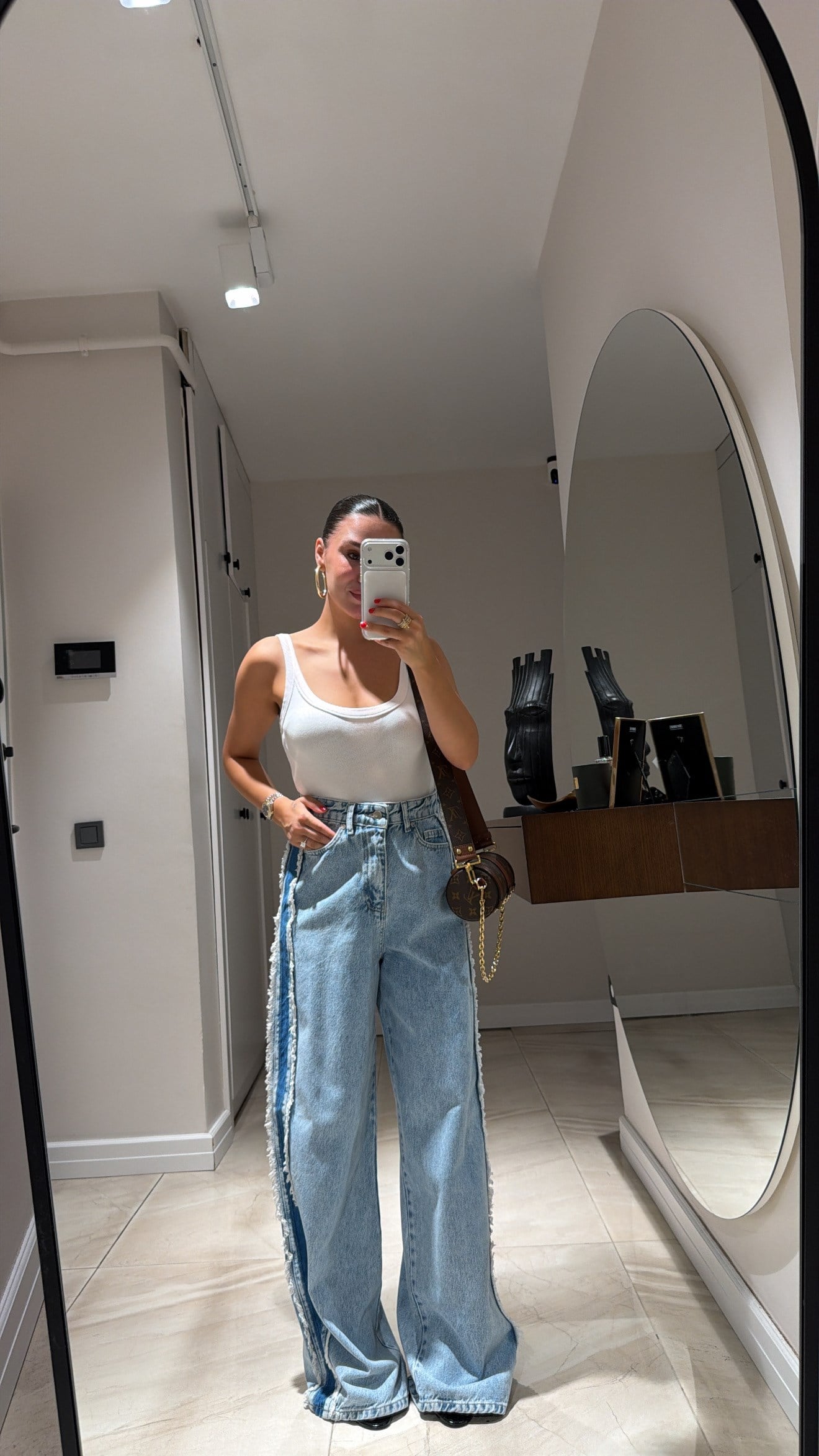 Mavi Şerit Püskül Detaylı Denim Pantolon