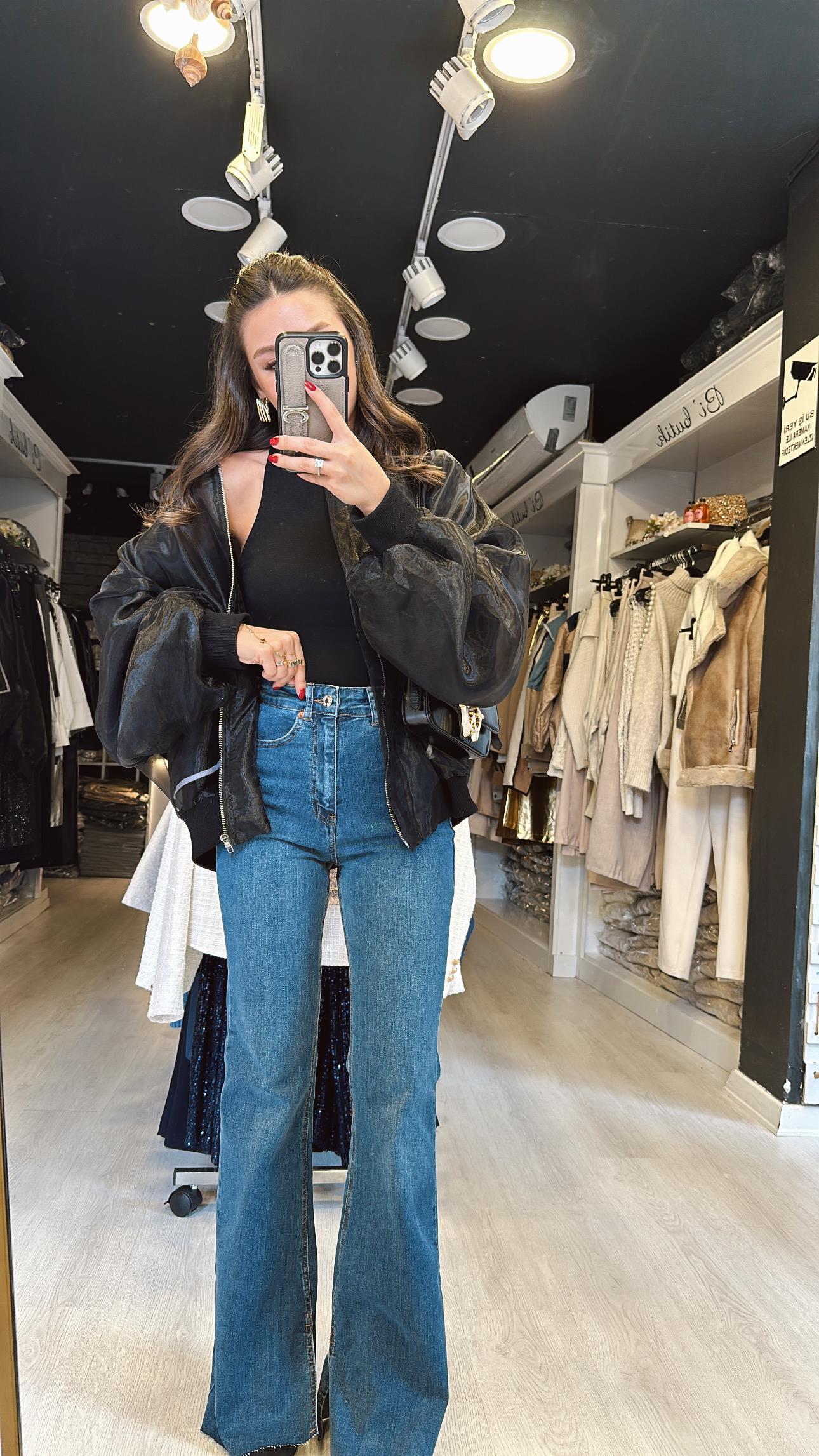 Mavi Yırtmaçlı İspanyol Paça Jean 