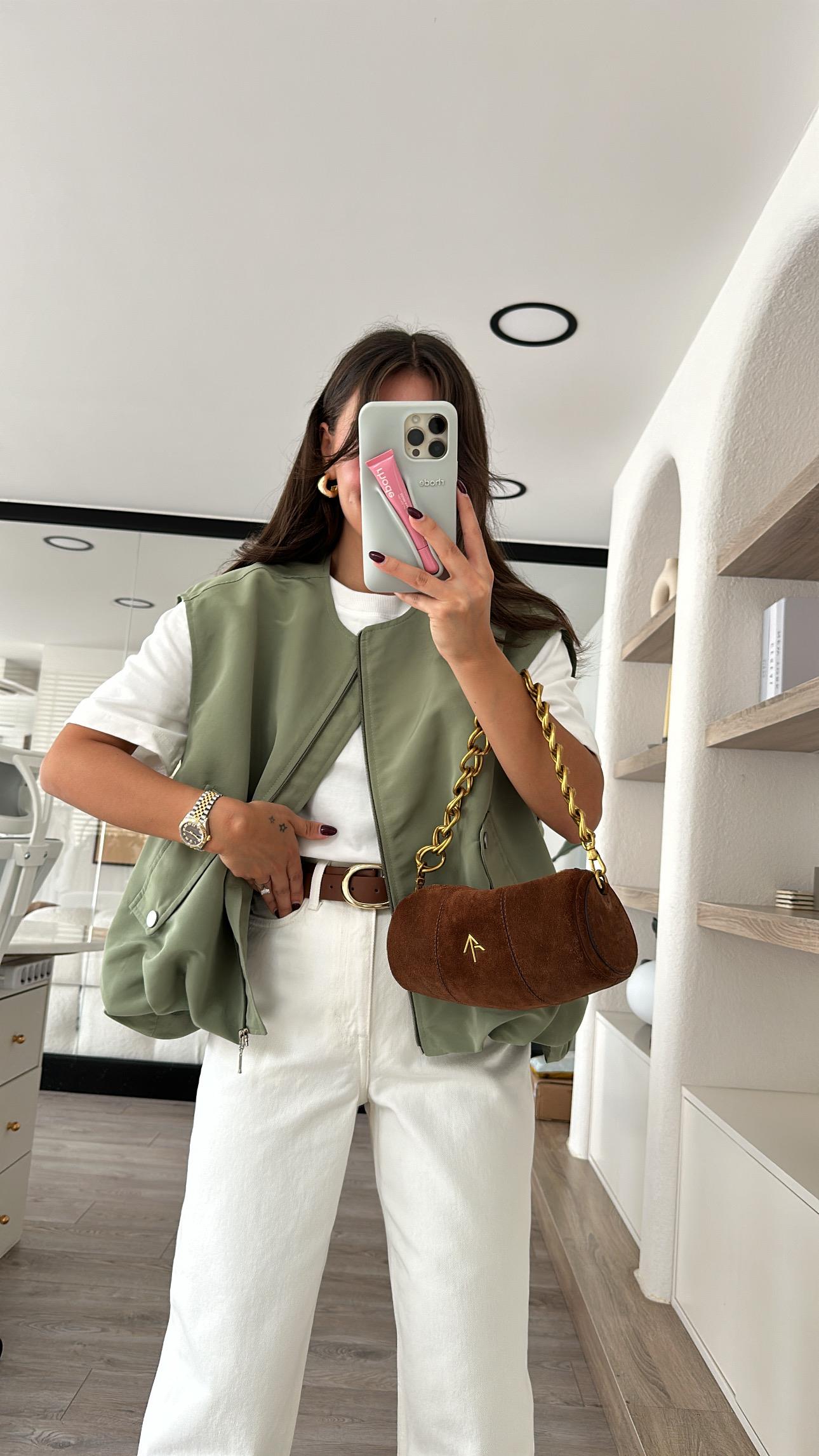 Mint Yeşili Cep Detaylı Pileli Bomber Yelek