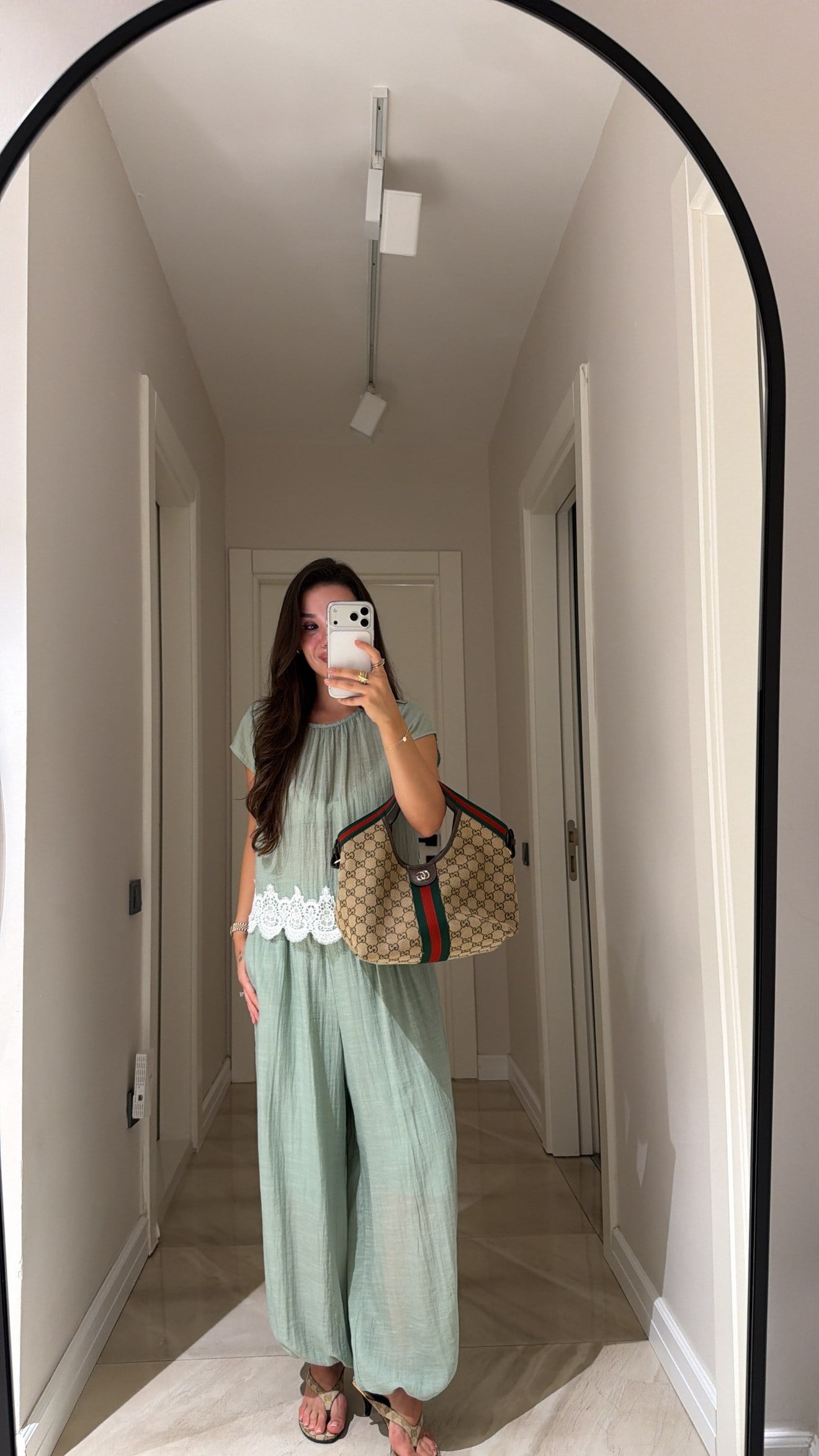 Mint Yeşili Paça Büzgülü Astarlı Pantolon