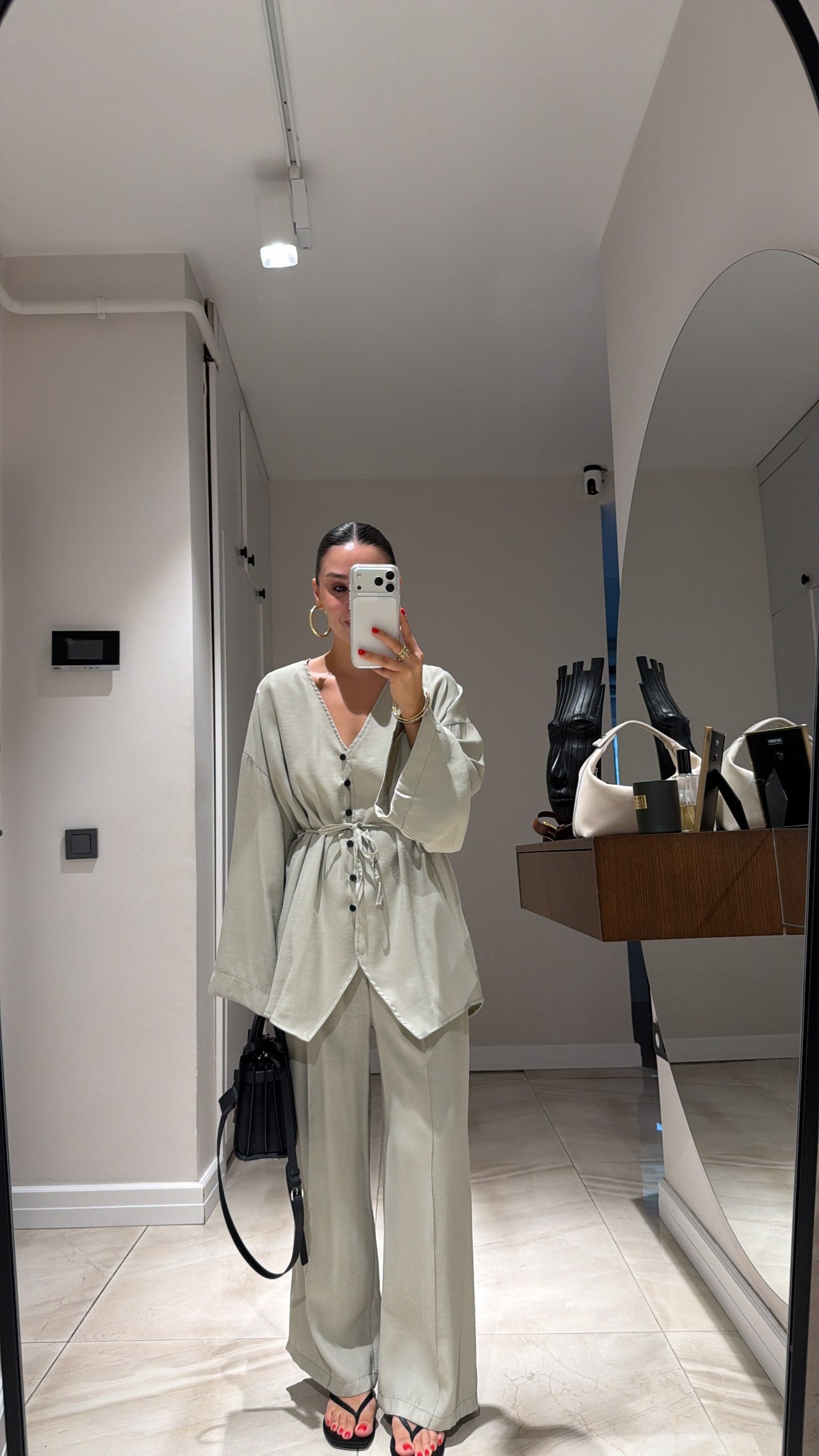 Mint Yeşili V Yaka Düğmeli Pantolon Takım
