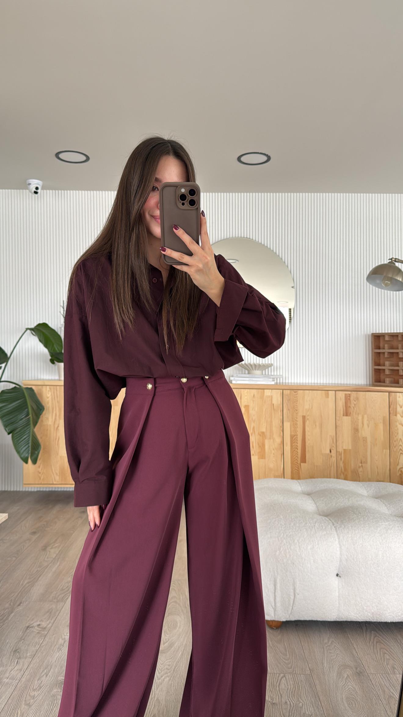 Mürdüm Oversize Poplin Gömlek