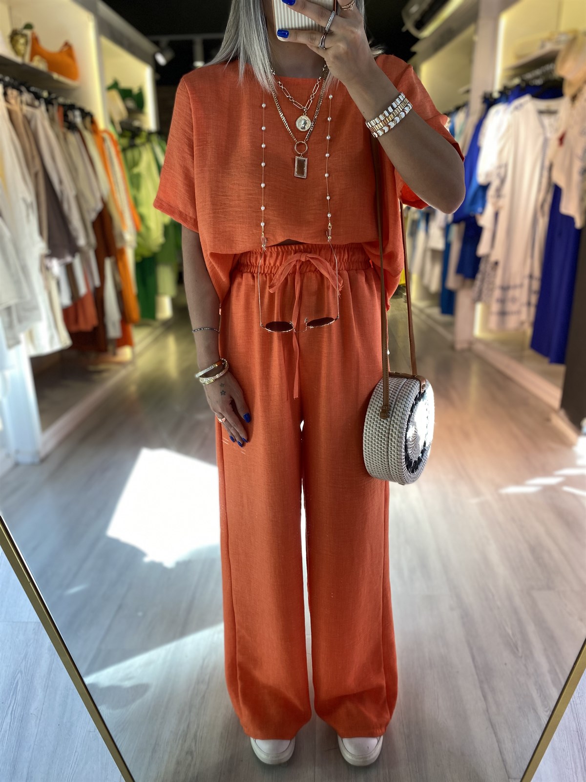 Nar Çiçeği Kısa Kollu Rahat Kesim Takım 