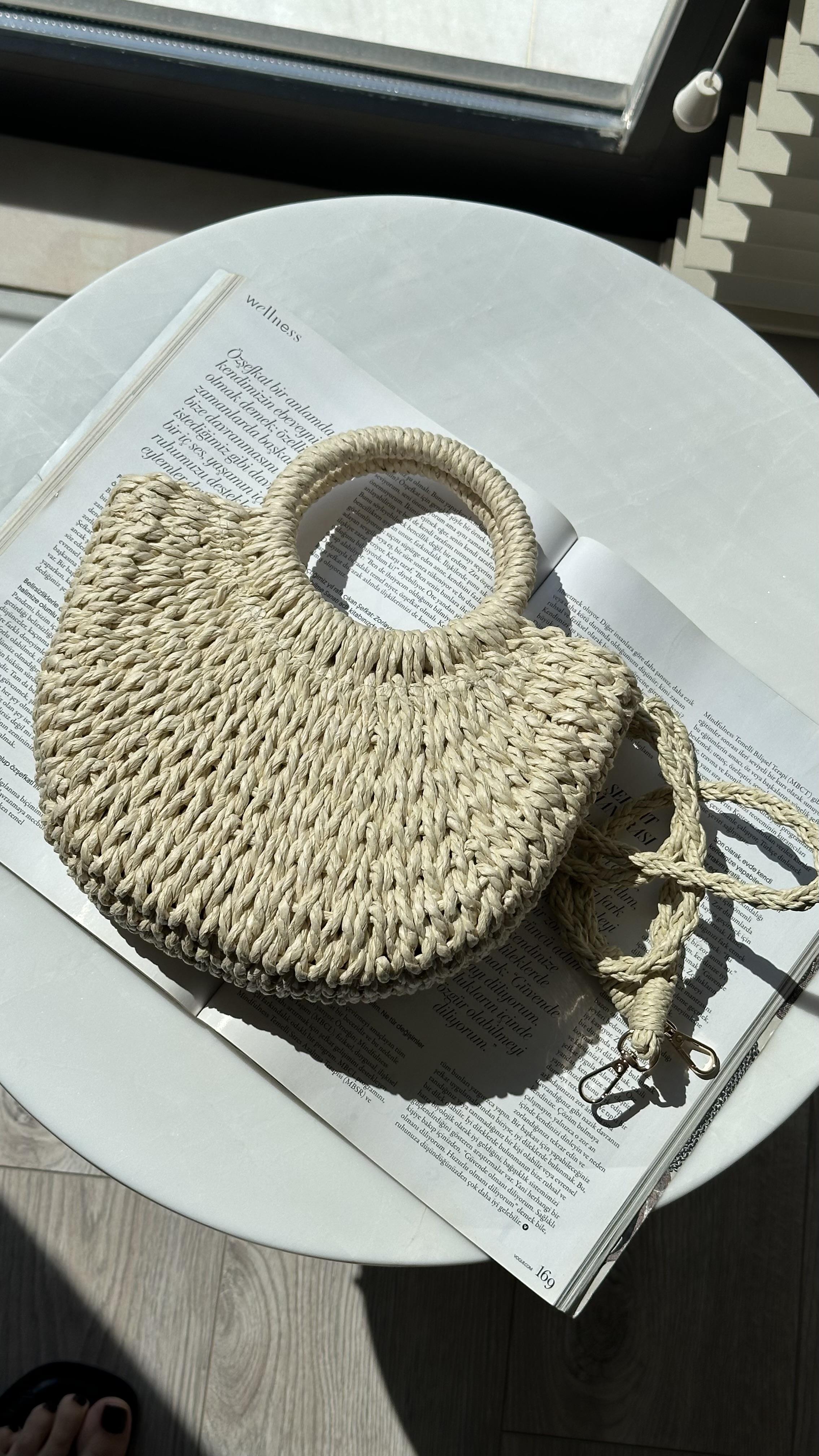 Naturel Hasır Çift Saplı Bucket Çanta