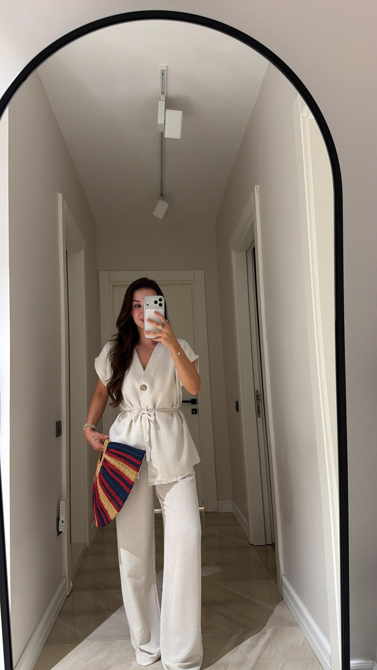 Naturel Yandan Bağlamalı Pantolon Takım 