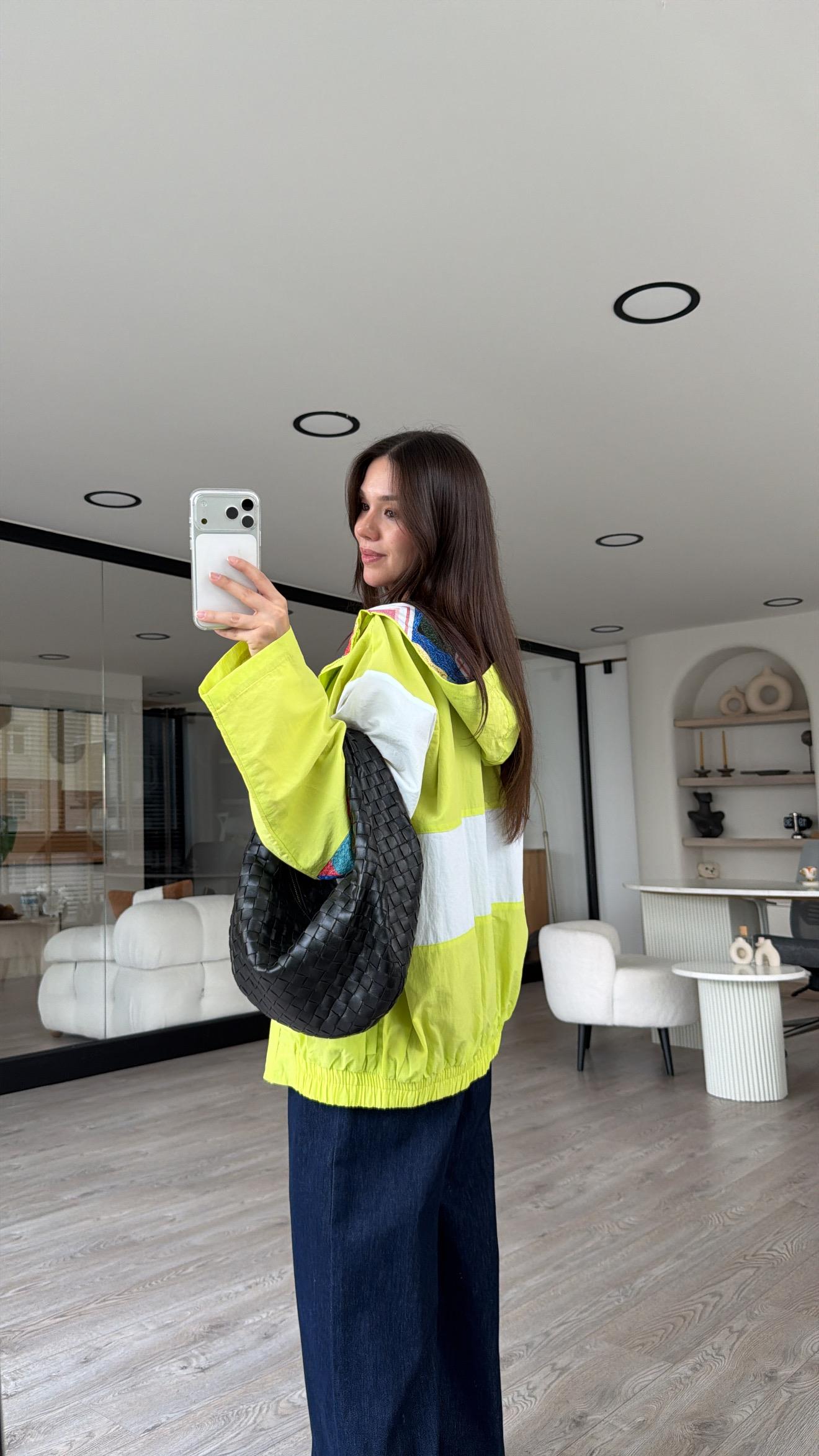 Neon Sarı Beyaz Renkli Yağmurluk