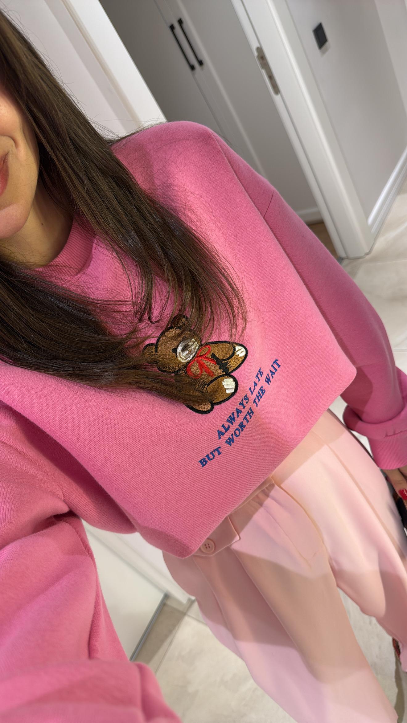 Pembe Ayıcık Baskılı Yazılı Sweat 