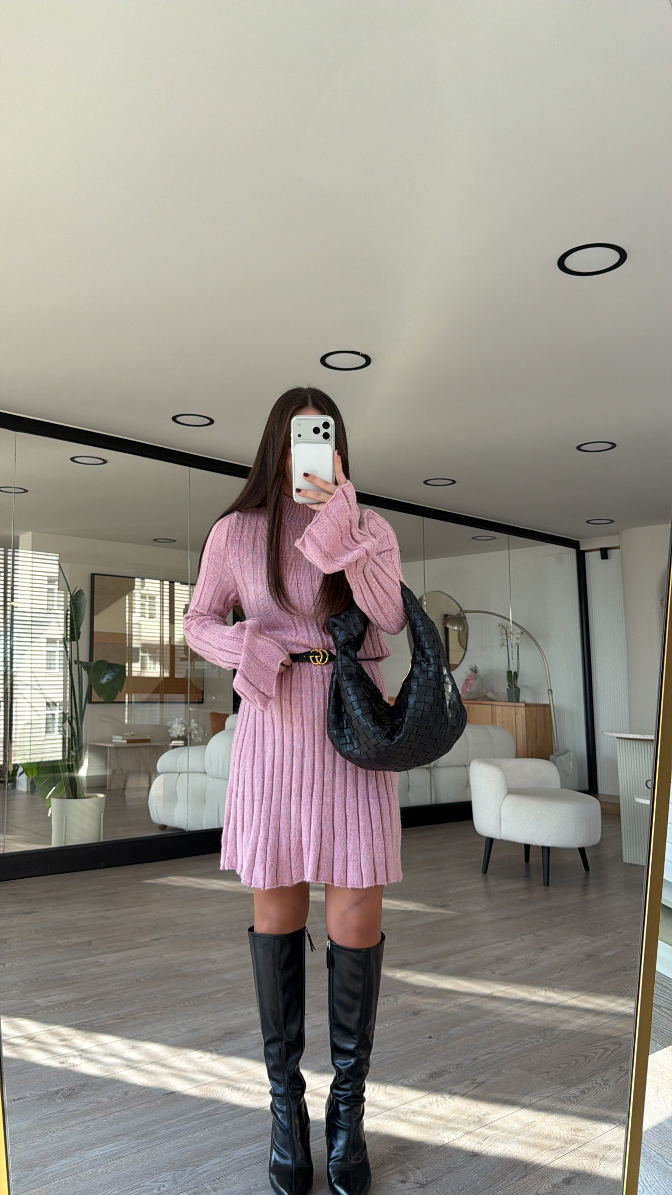 Pembe Balıkçı Yaka Kalın Fitilli Marka Model Elbise