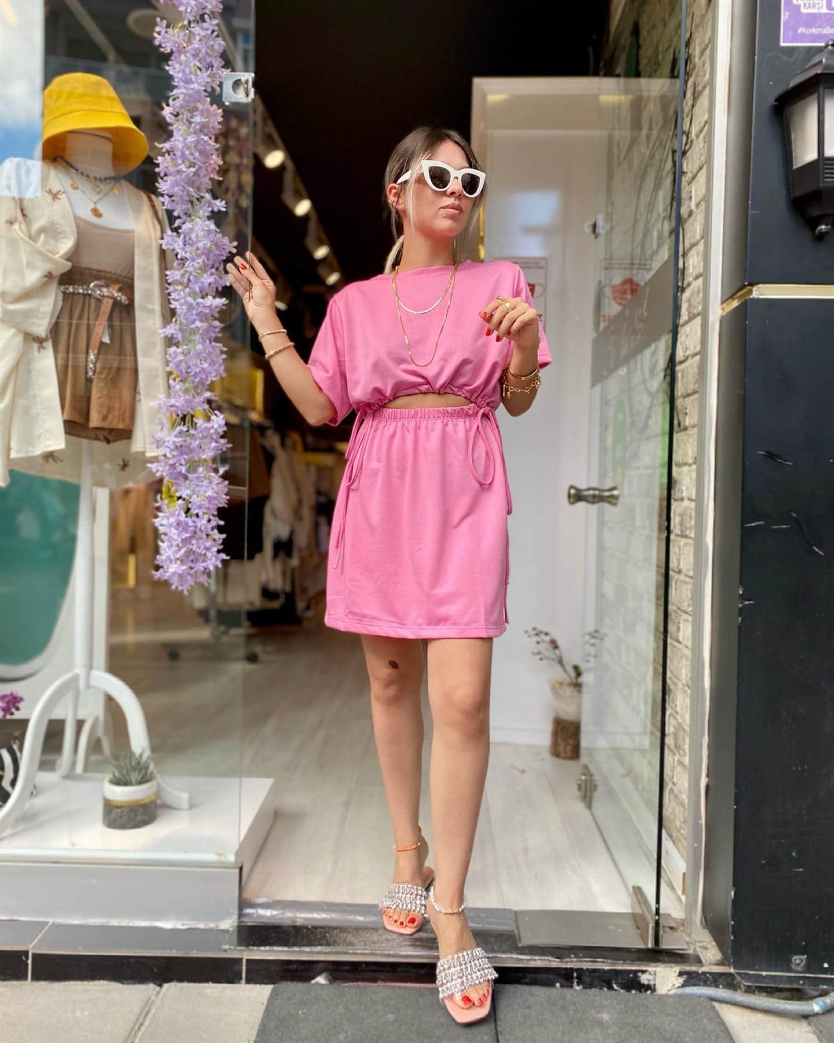 Pembe Basic Büzgü Detaylı Elbise