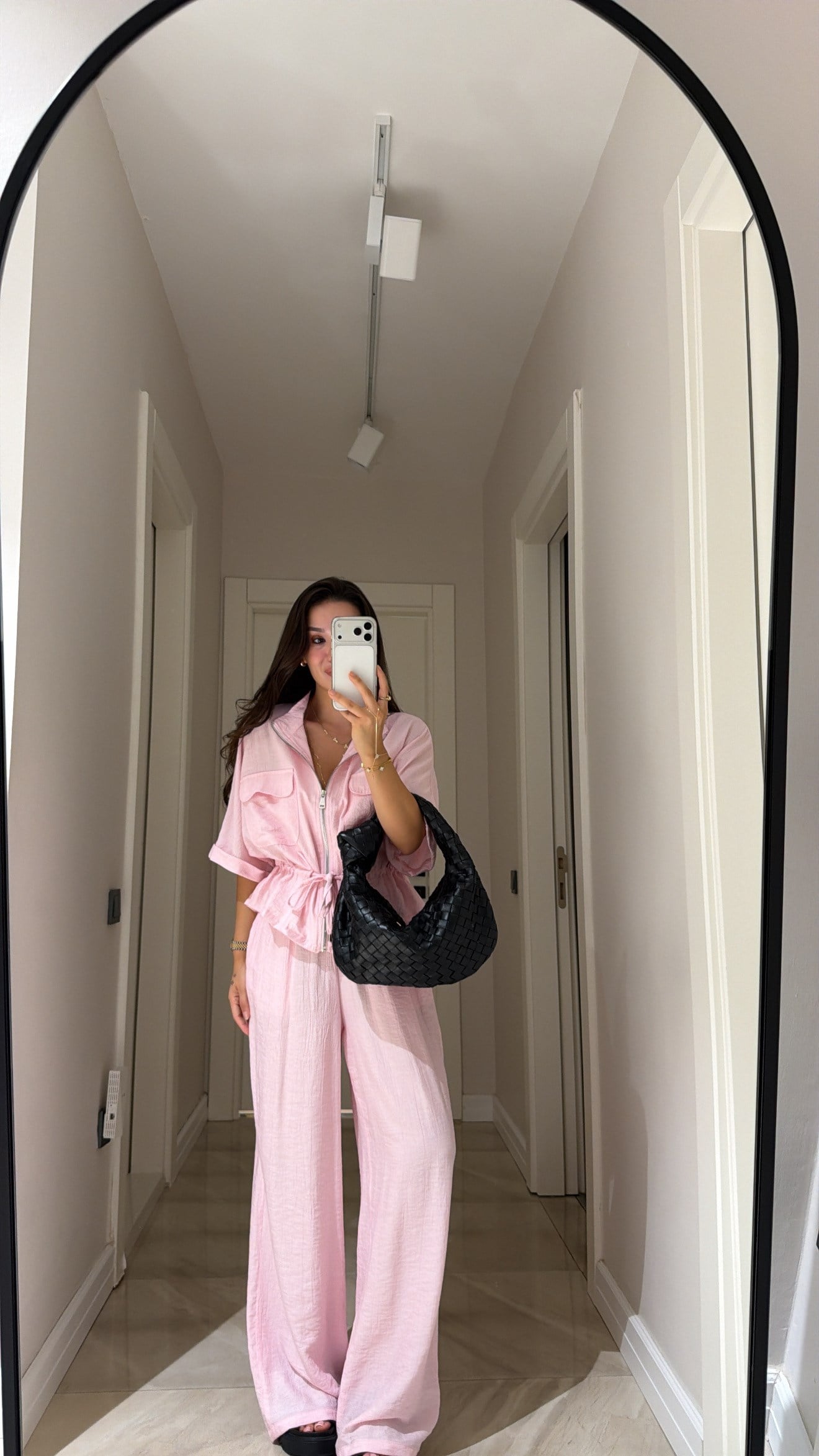 Pembe Bel Büzgülü Fermuarlı Ceket Takım