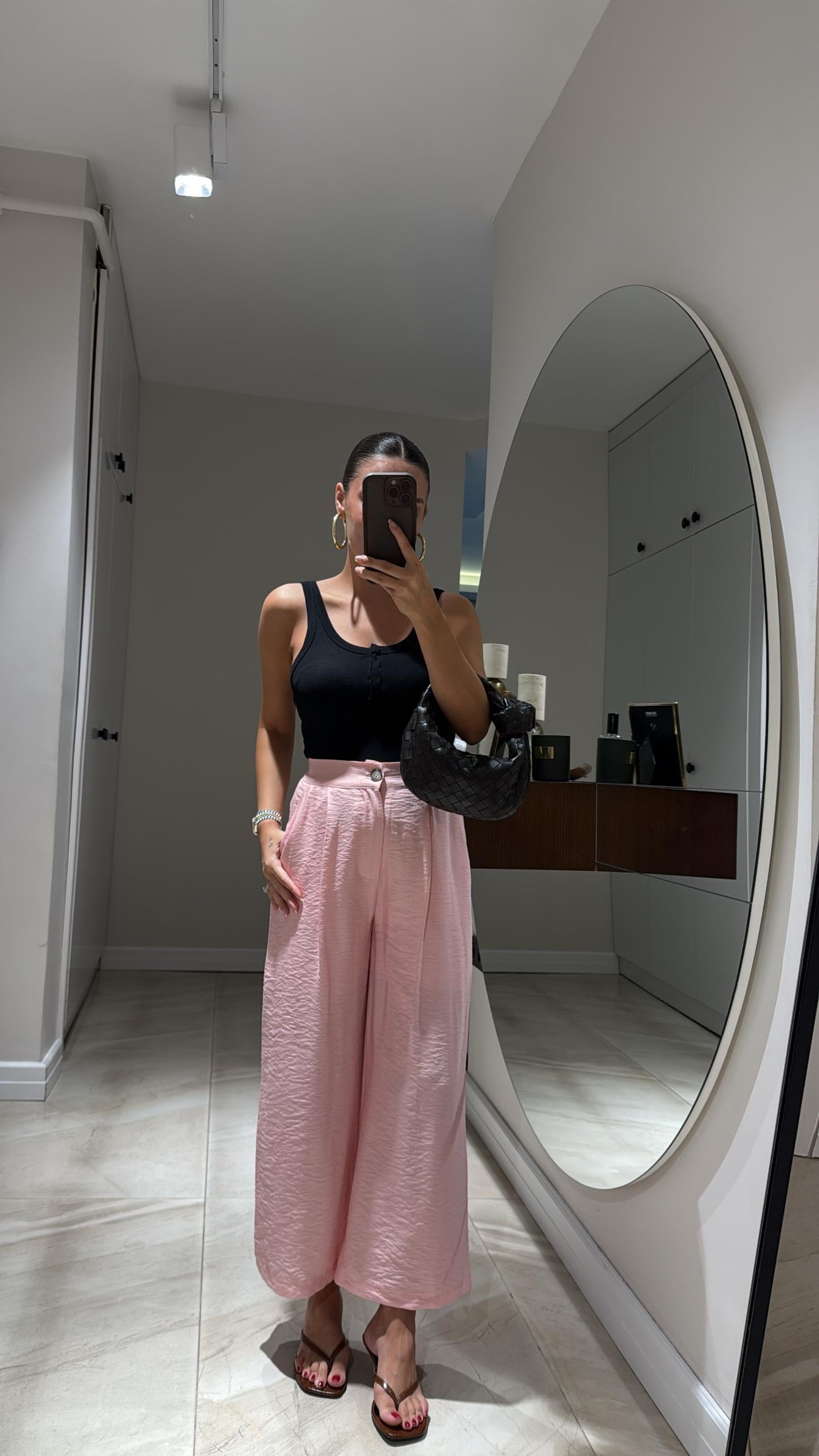 Pembe Beli Lastikli Midi Boy Pantolon