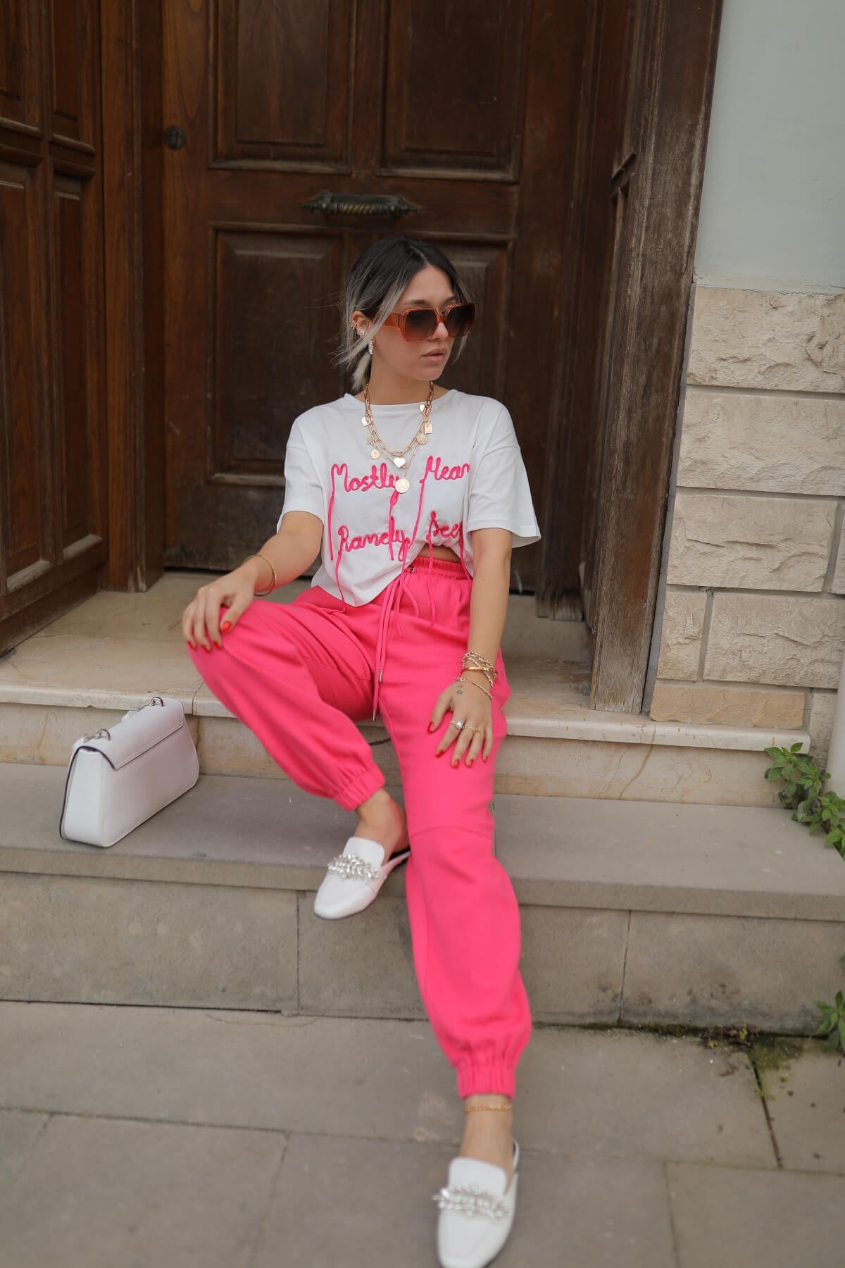 Pembe Beli Lastikli Pantolon