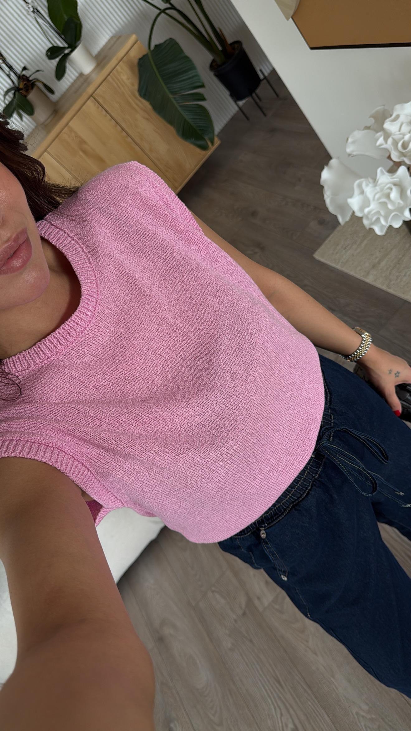 Pembe Bisiklet Yaka Marka Model Triko Süveter