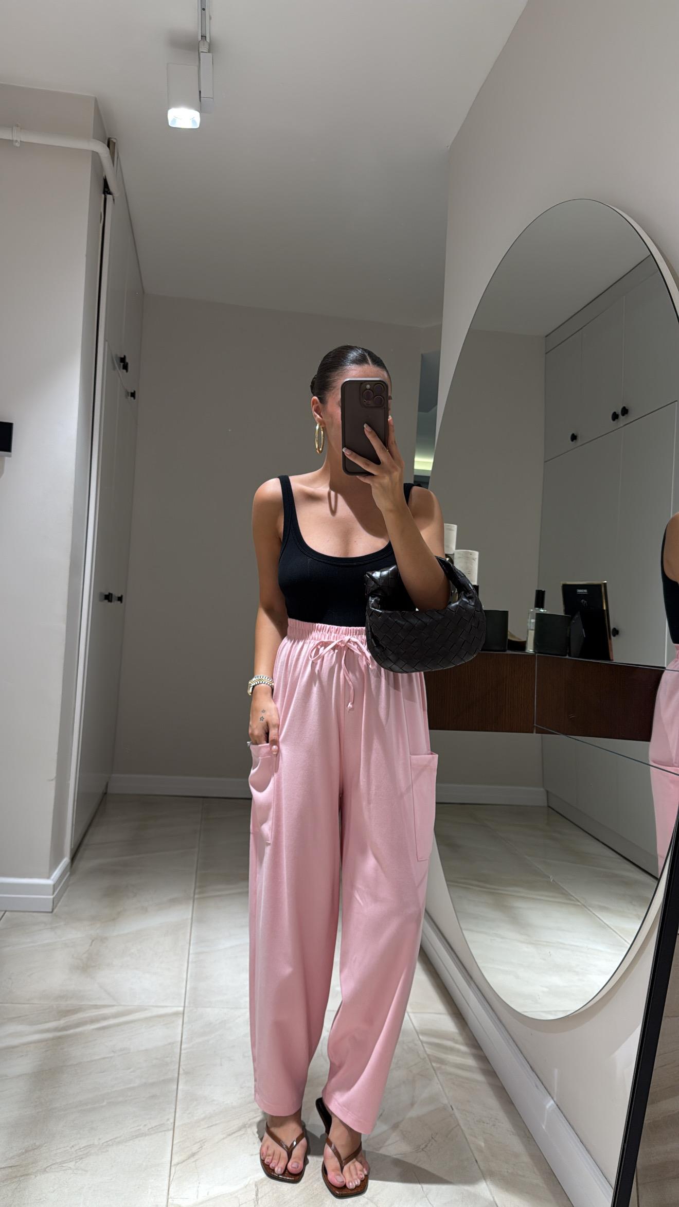 Pembe Cep Detaylı Şalvar Pantolon