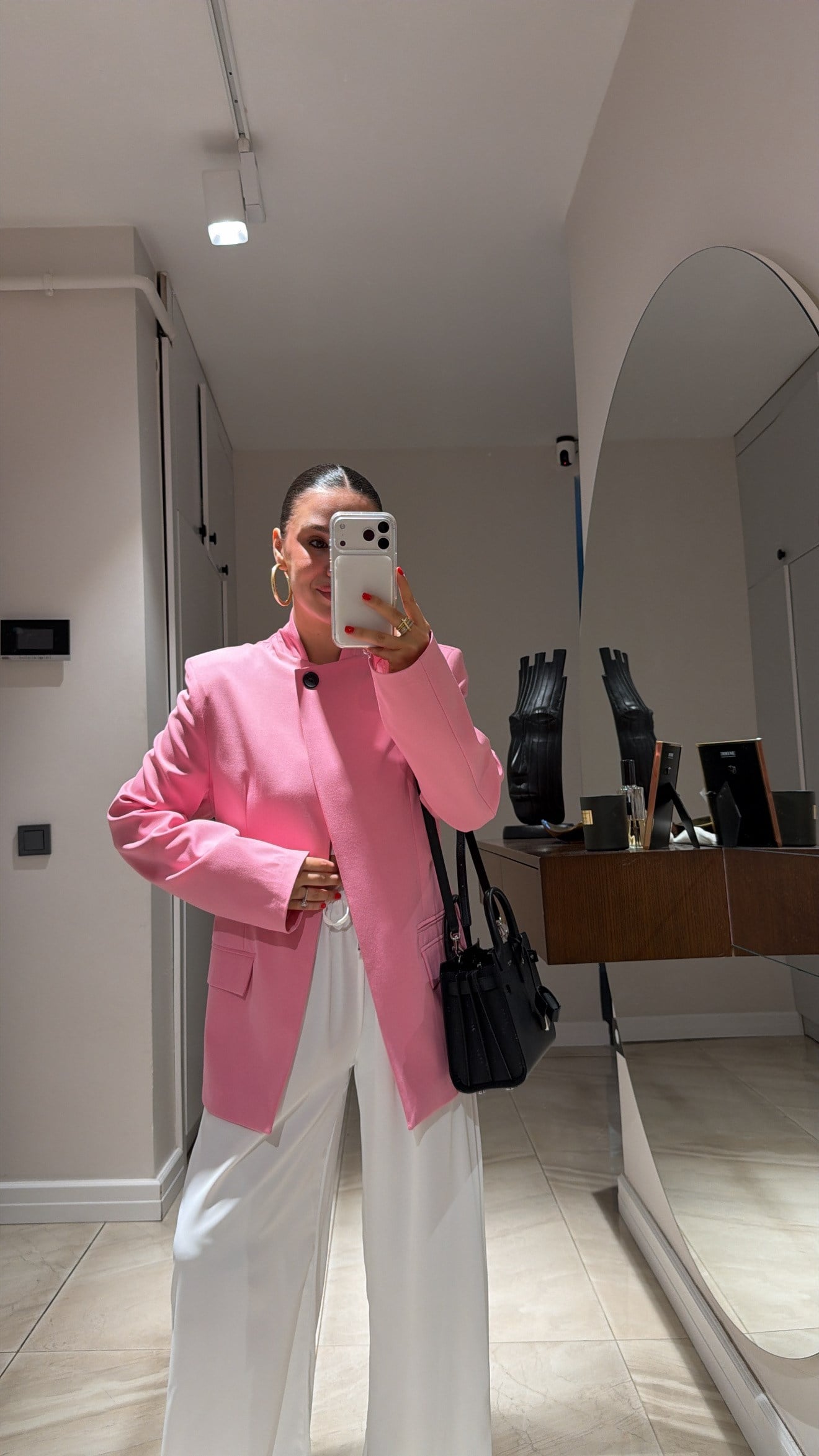 Pembe Hakim Yaka Tek Düğmeli Blazer Ceket