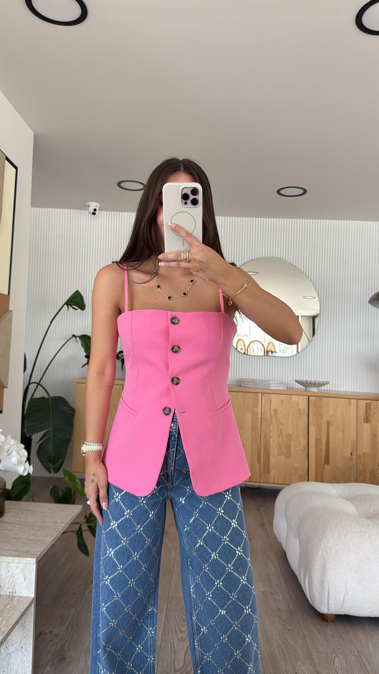 Pembe Ön Düğmeli İp Askılı Marka Model Yelek