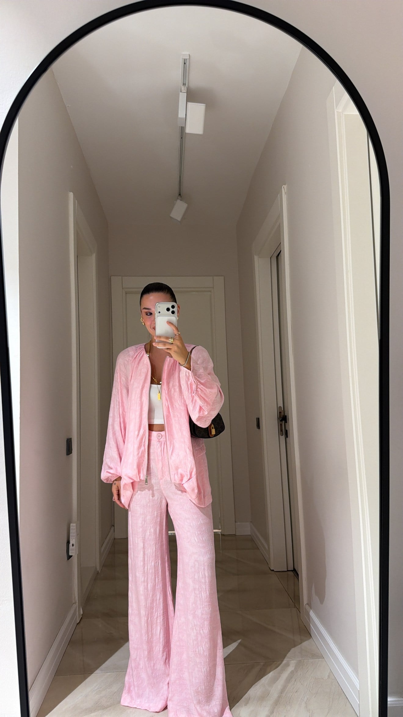Pembe Ön Fermuarlı Jakarlı Takım