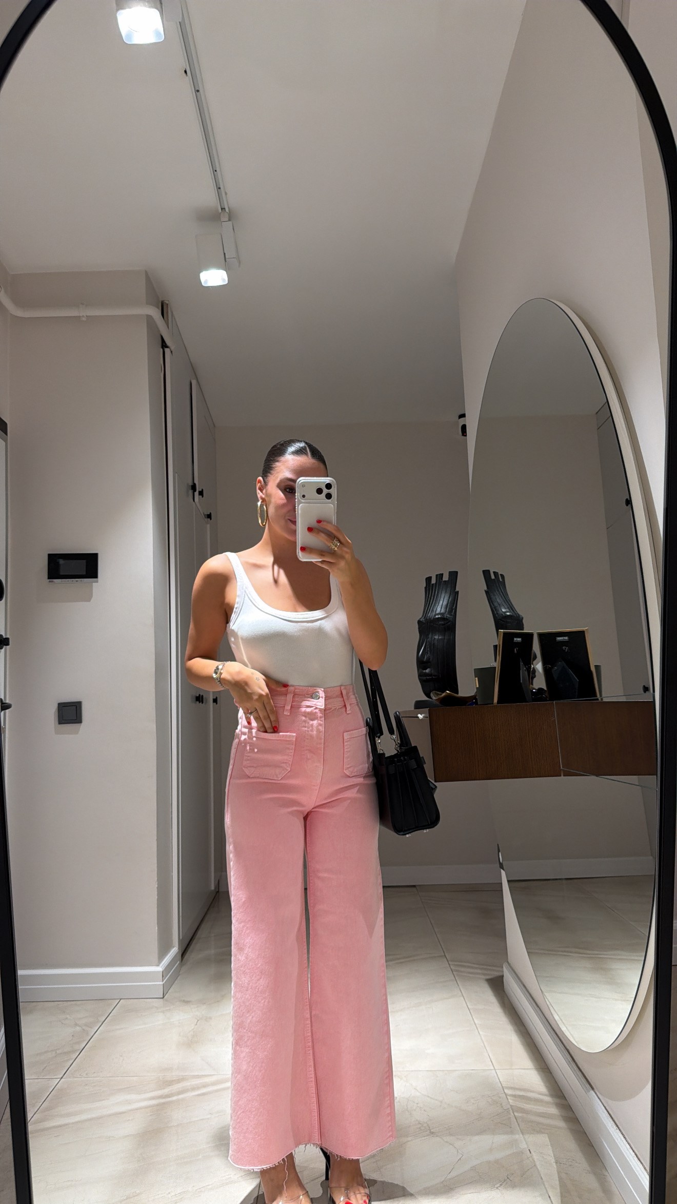 Pembe Ön Kare Cep Detaylı Midi Boy Marka Model Jean