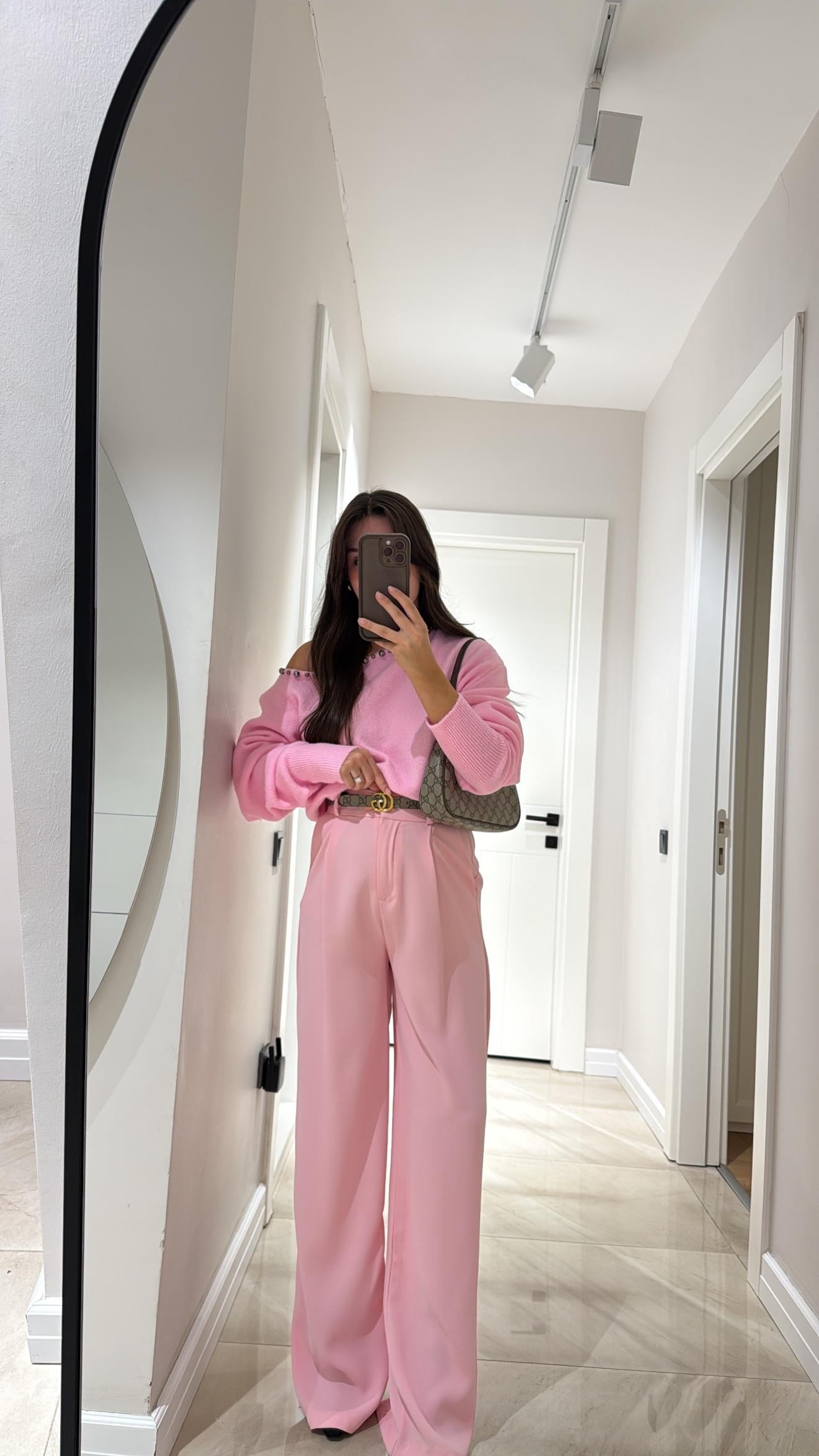 Pembe Pileli Premium Palazzo Pantolon