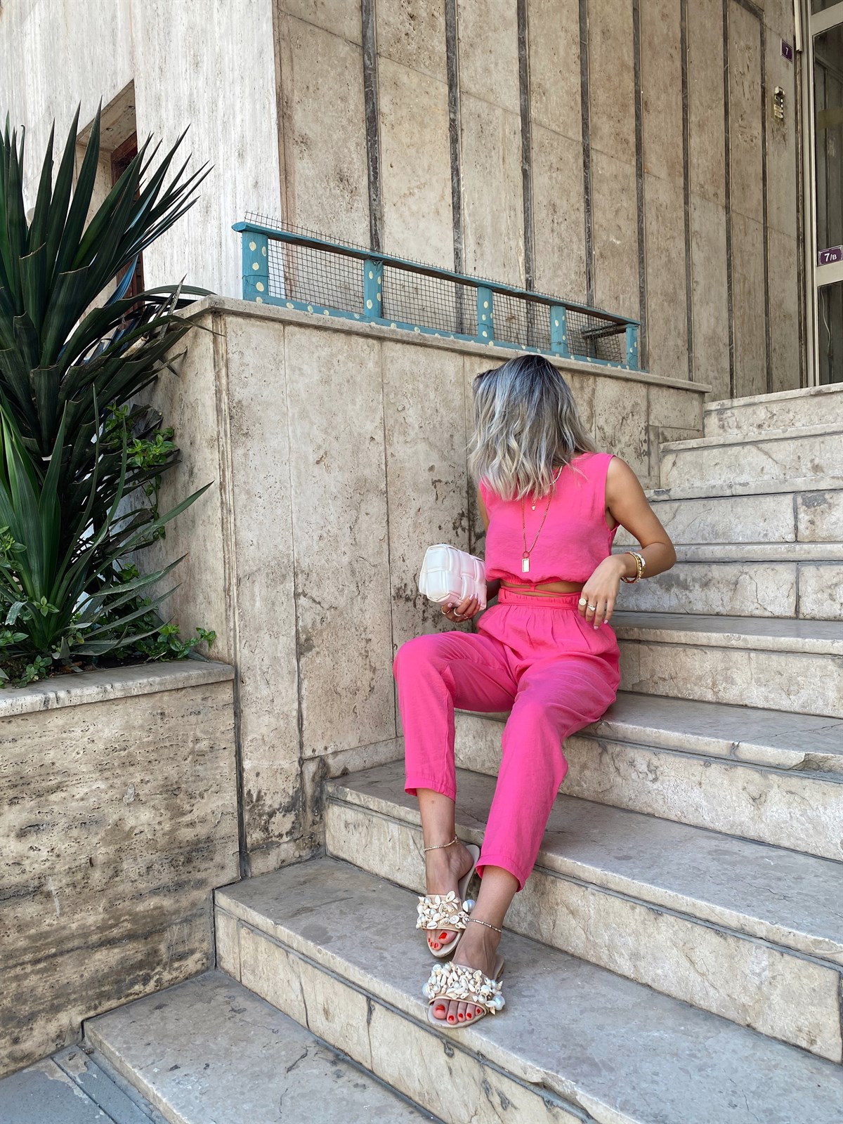 Pembe Sıfır Kol Bel Bağlamalı Takım