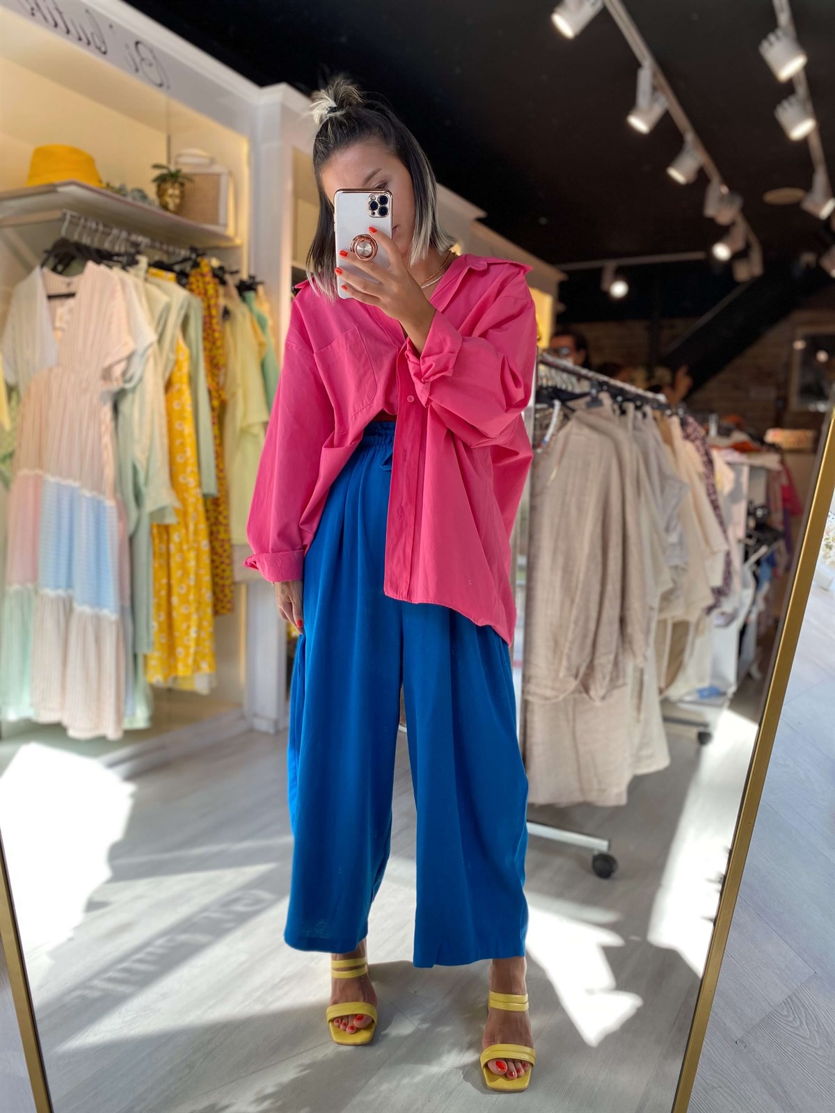Saks Mavi Beli Lastikli Şalvar Pantolon