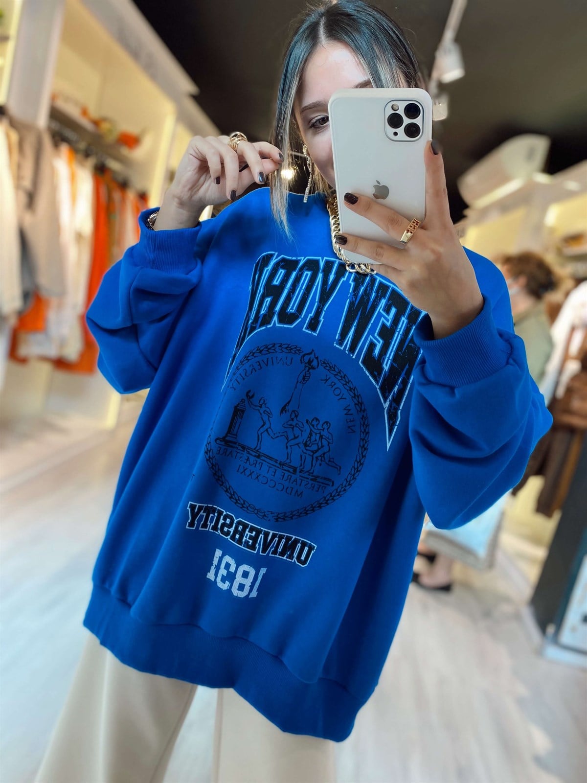 Saks Mavi Newyork Yazılı Sweat