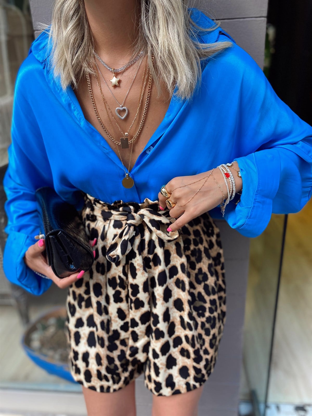 Saks Mavi Oversize Saten Gömlek