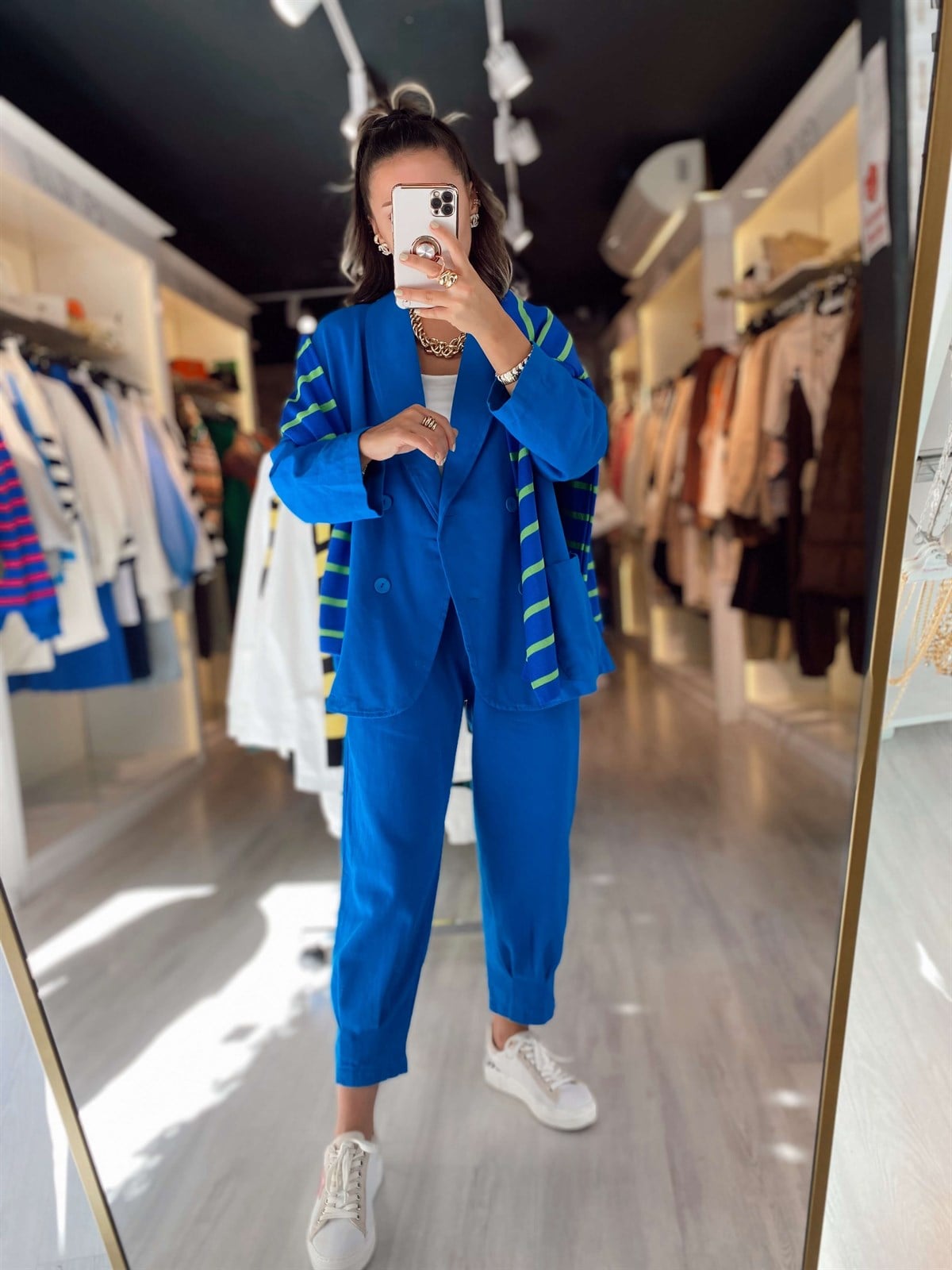 Saks Mavi Paça Detaylı Şalvar Pantolon