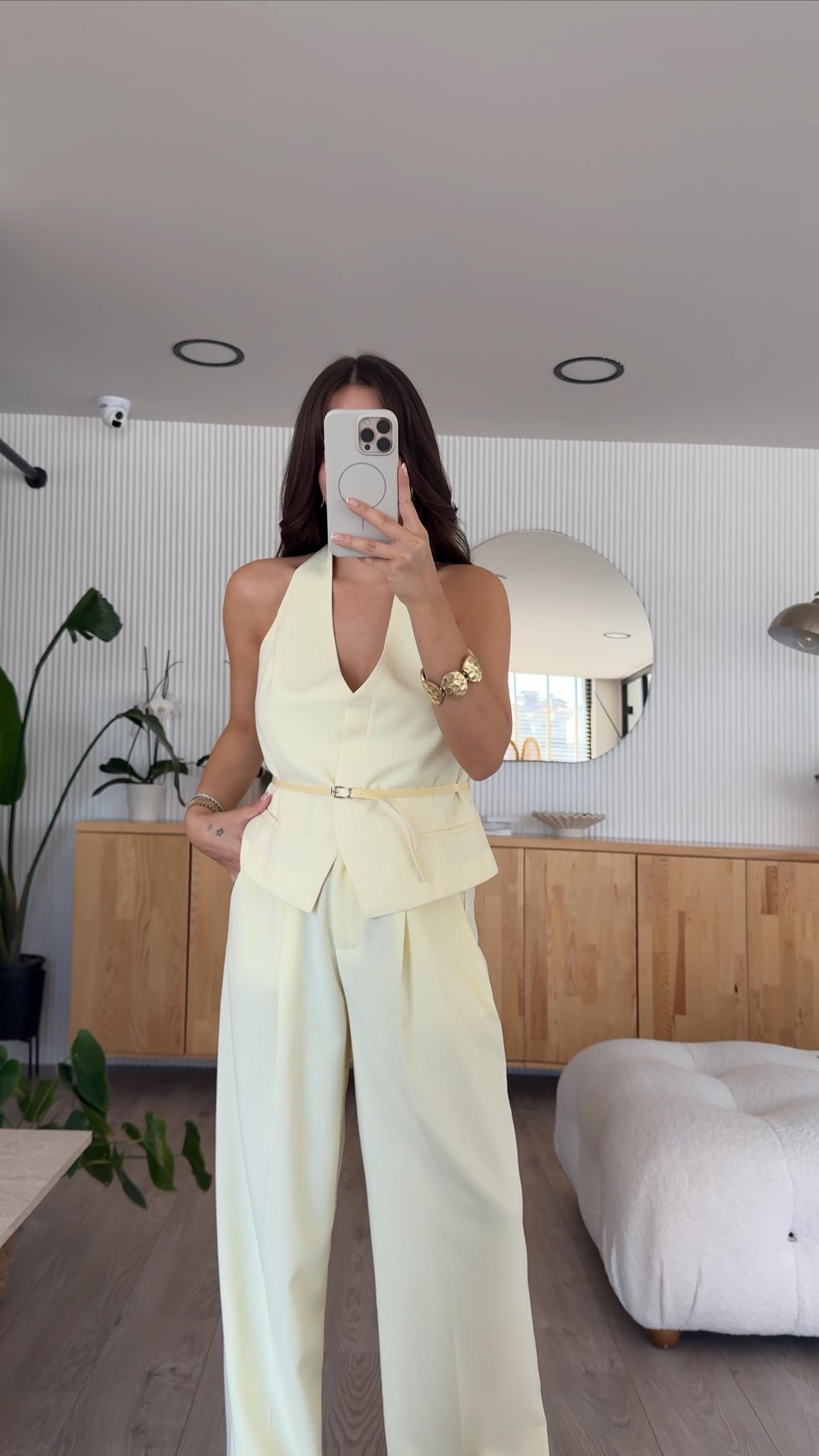 Sarı Belden Kemer Detaylı Yelek