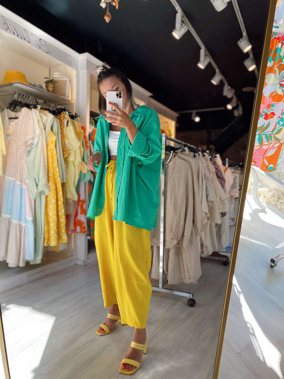 Sarı Beli Lastikli Şalvar Pantolon