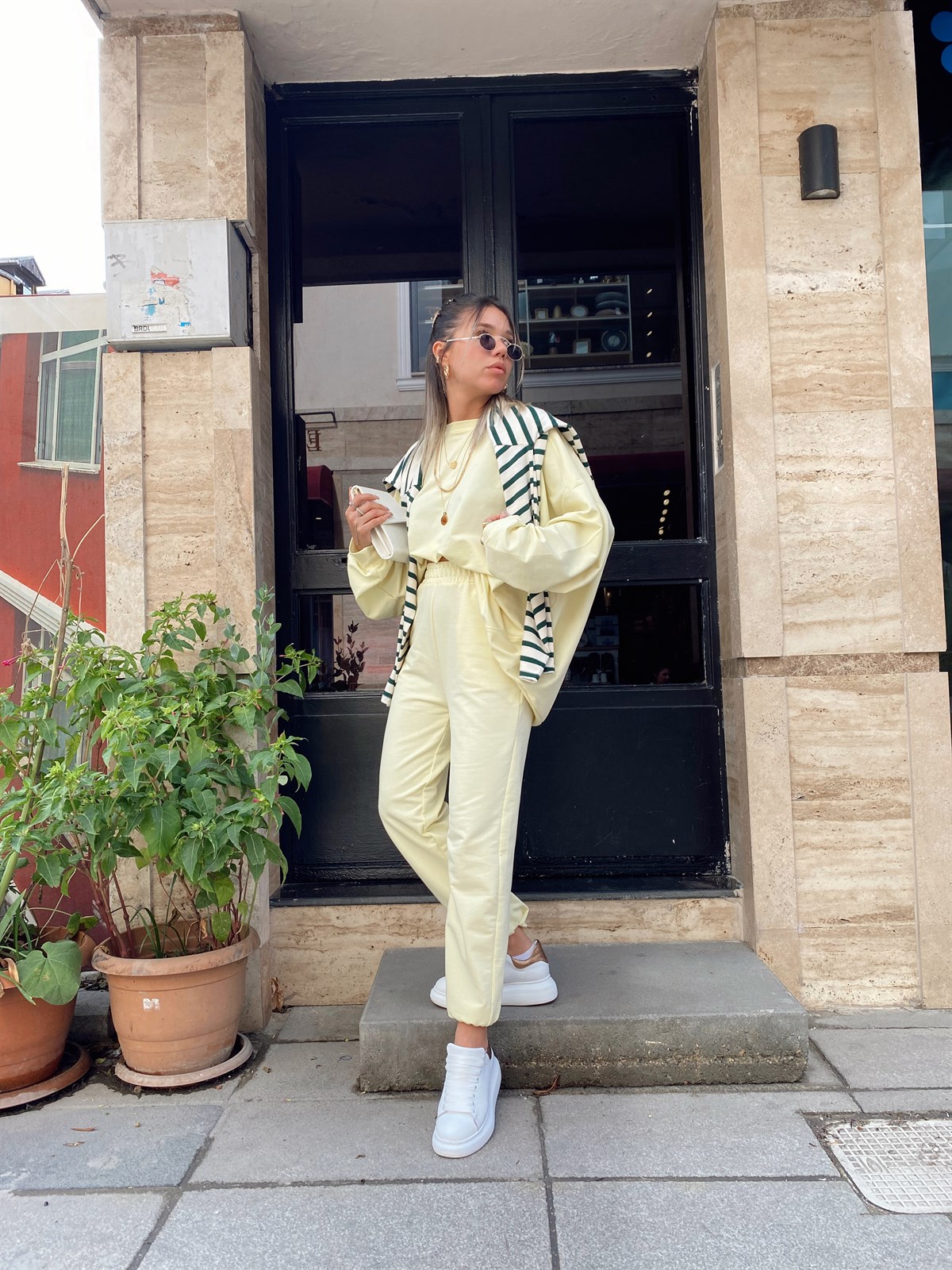 Sarı Bisiklet Yaka Uzun Kol Takım