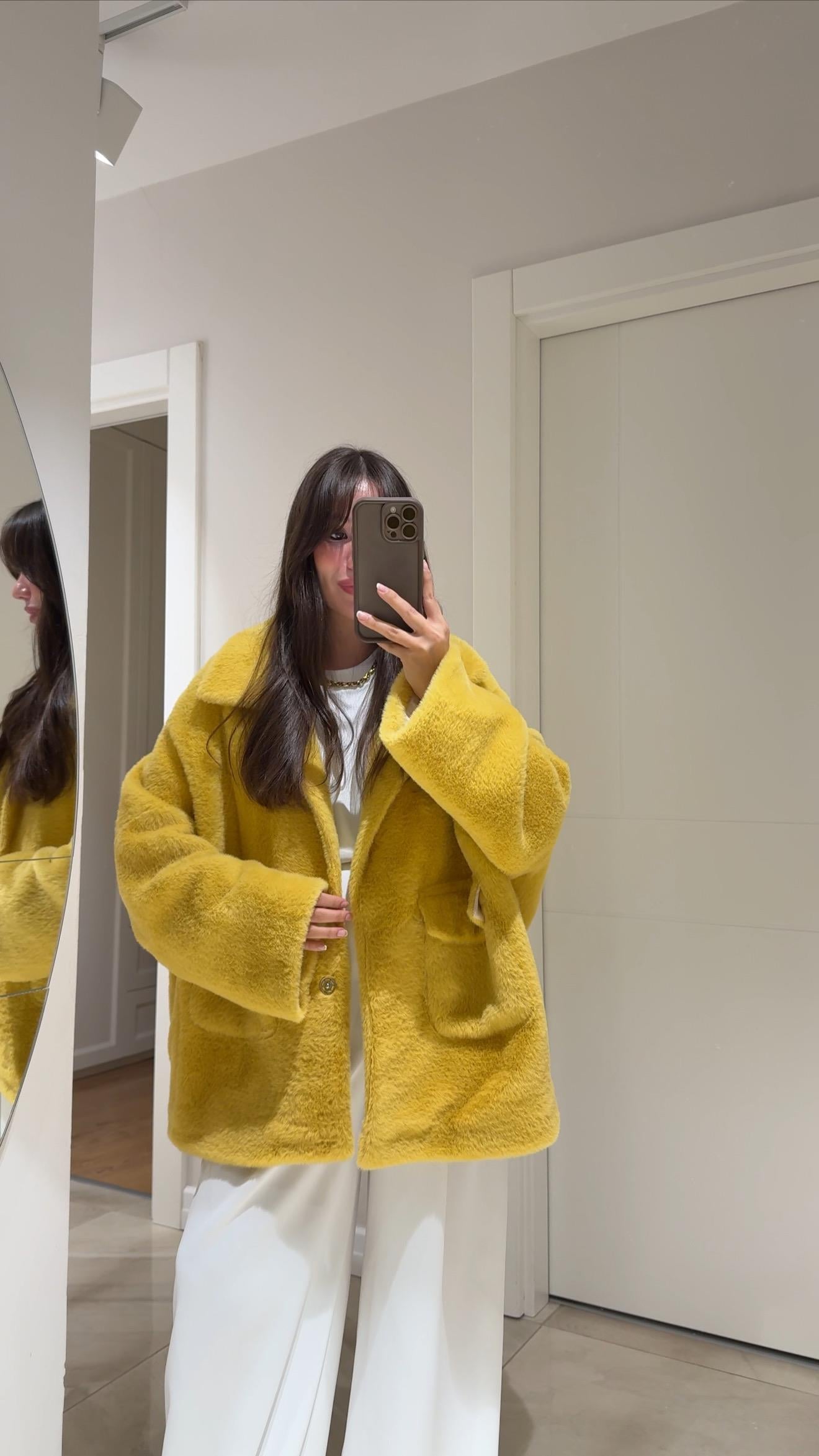 Sarı Çift Cepli Peluş Ceket 