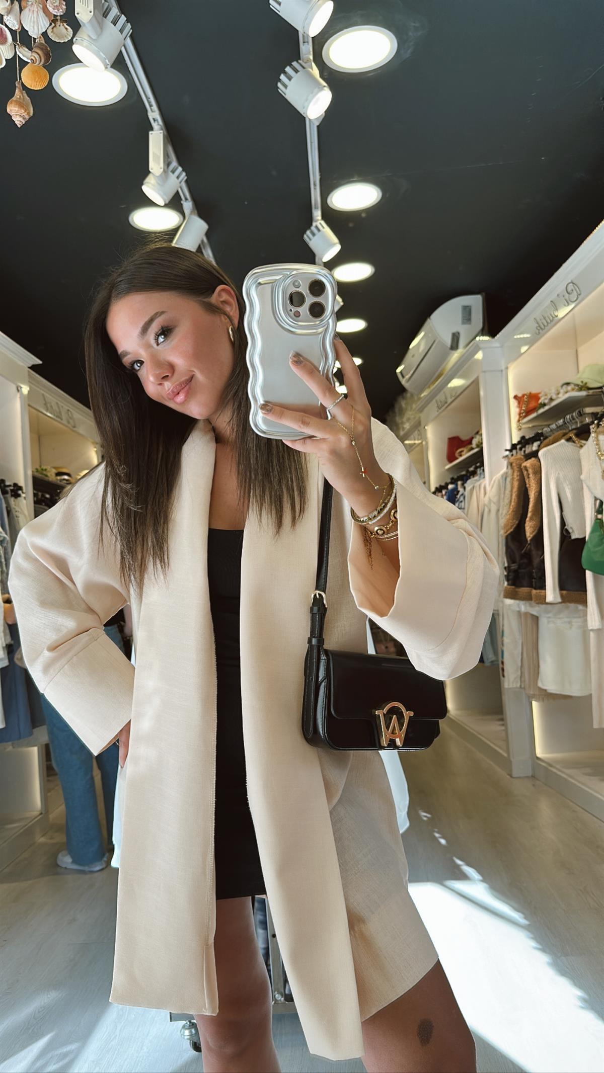 Sarı Şal Yaka Keten Ceket