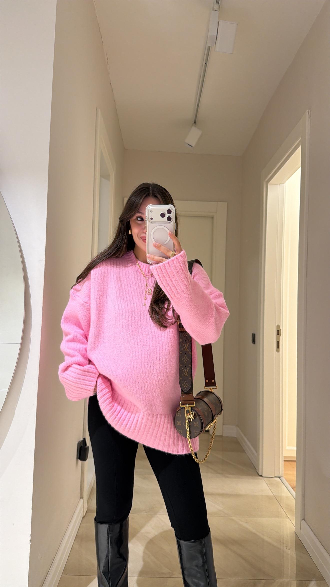 Şeker Pembe Bisiklet Yaka Triko Kazak 