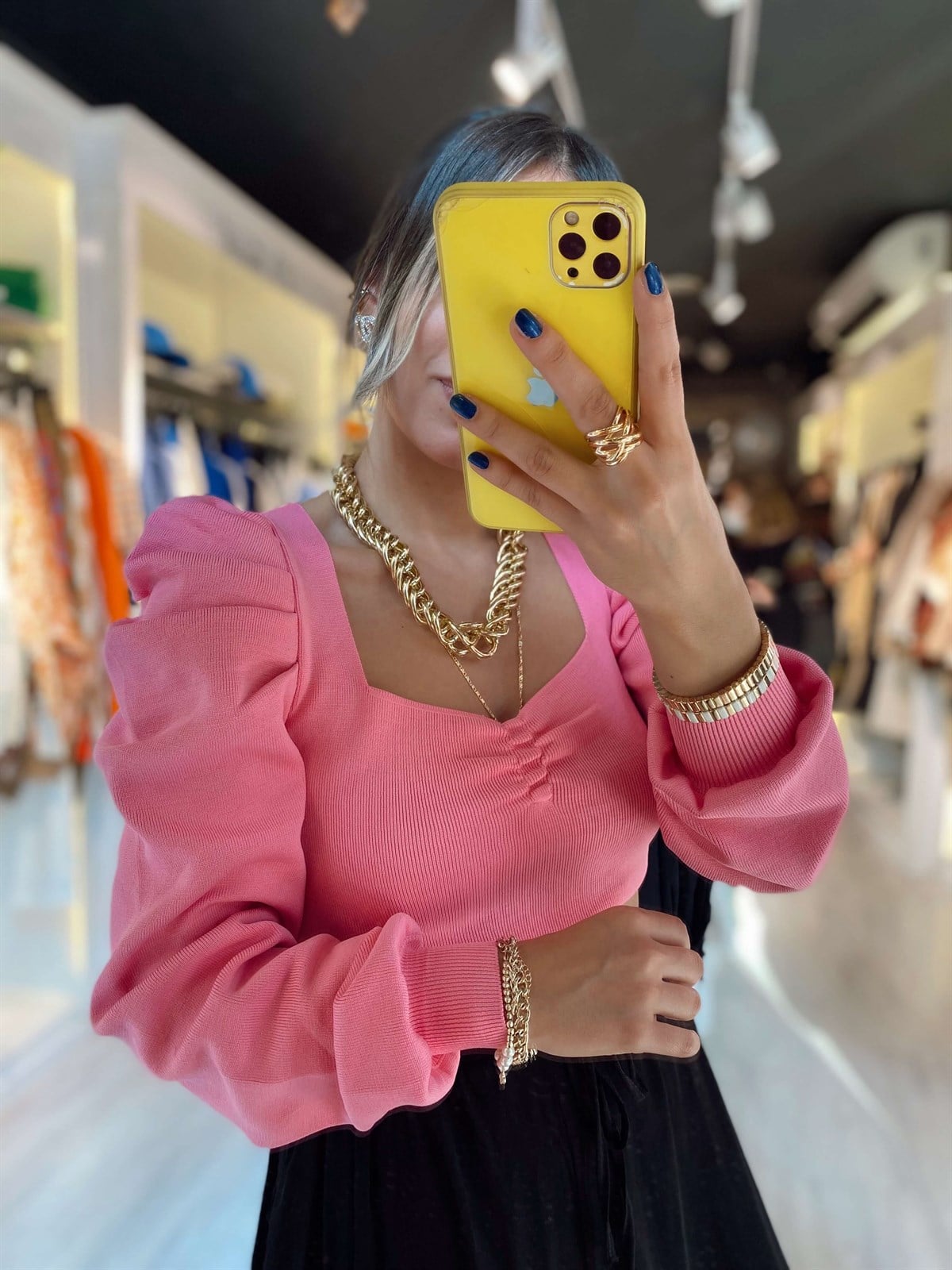 Şeker Pembe Kol Pileli Triko