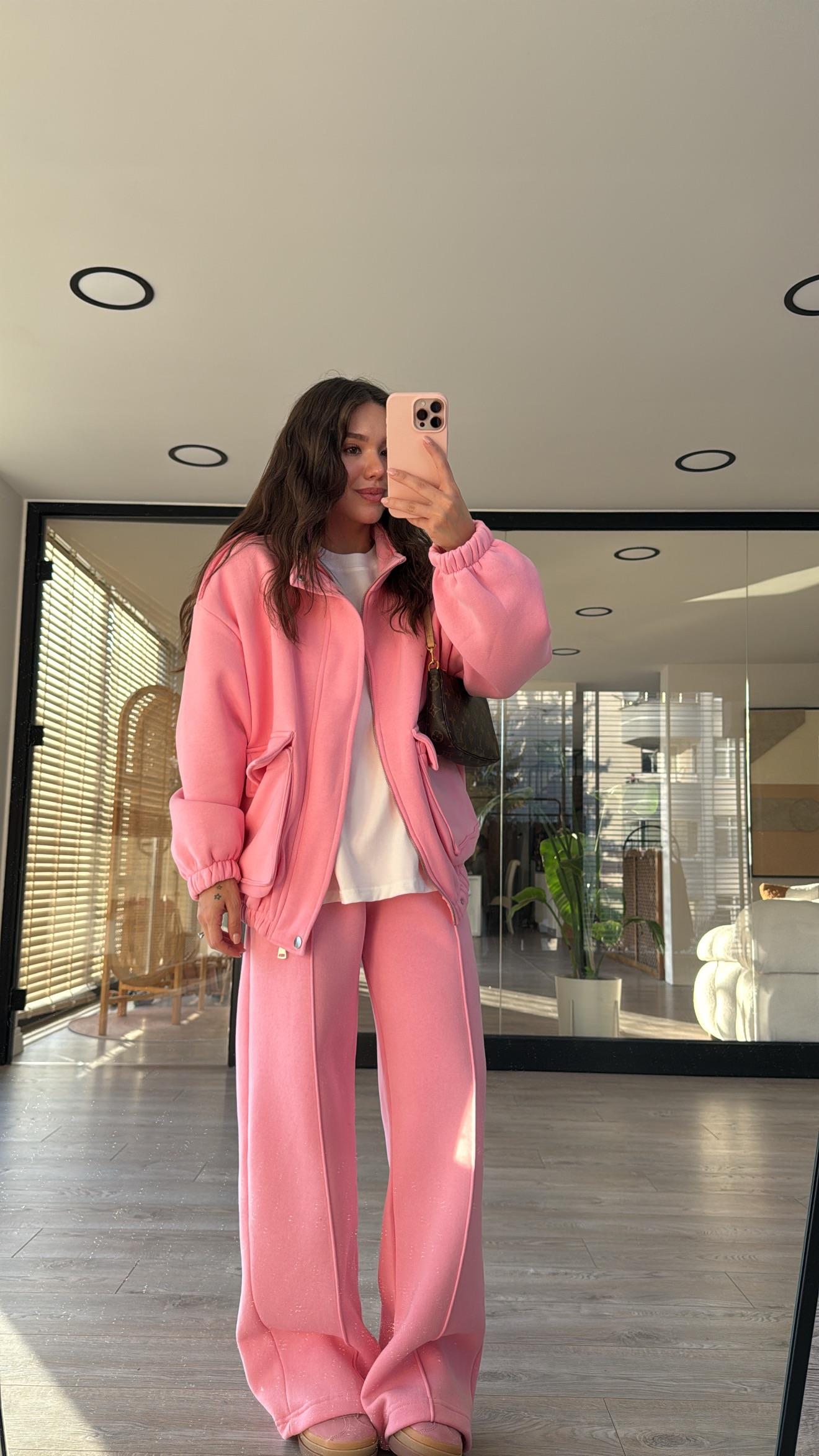 Şeker Pembe Ön Cepli Şardonlu Takım