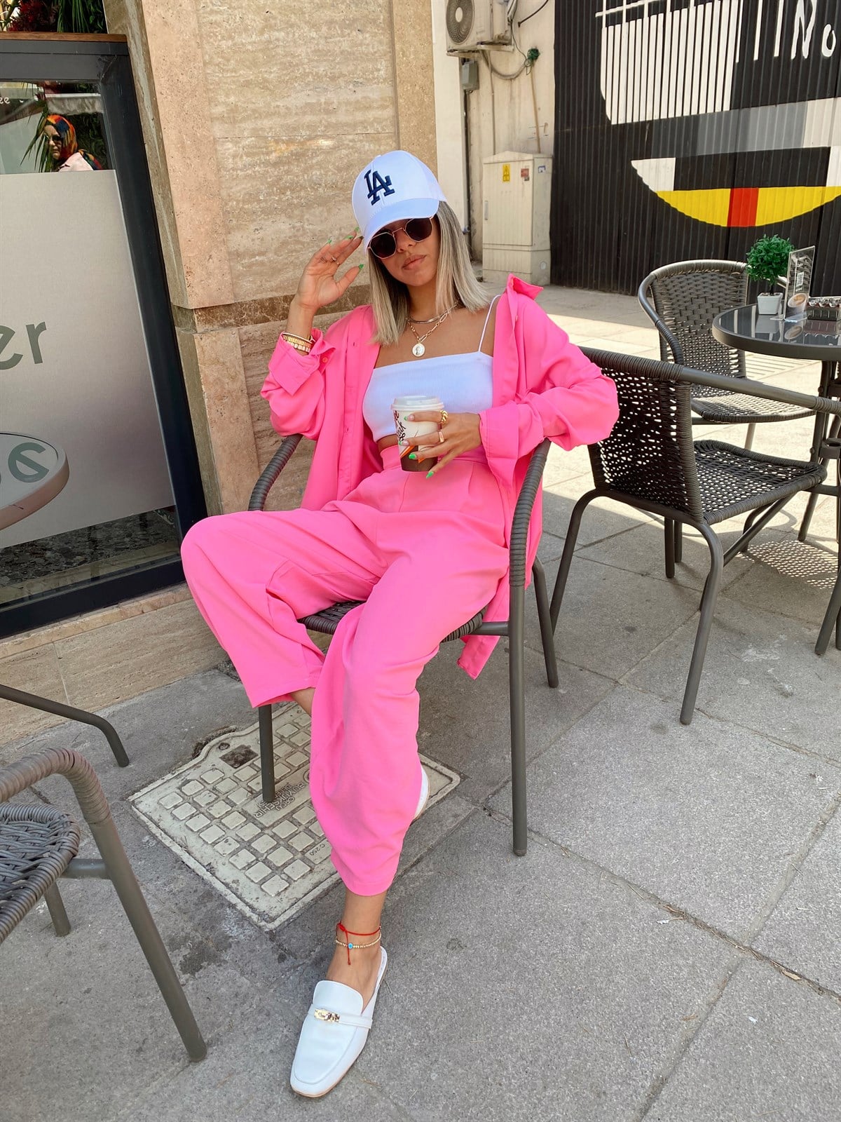 Şeker Pembe Tek Cepli Şifon Gömlek