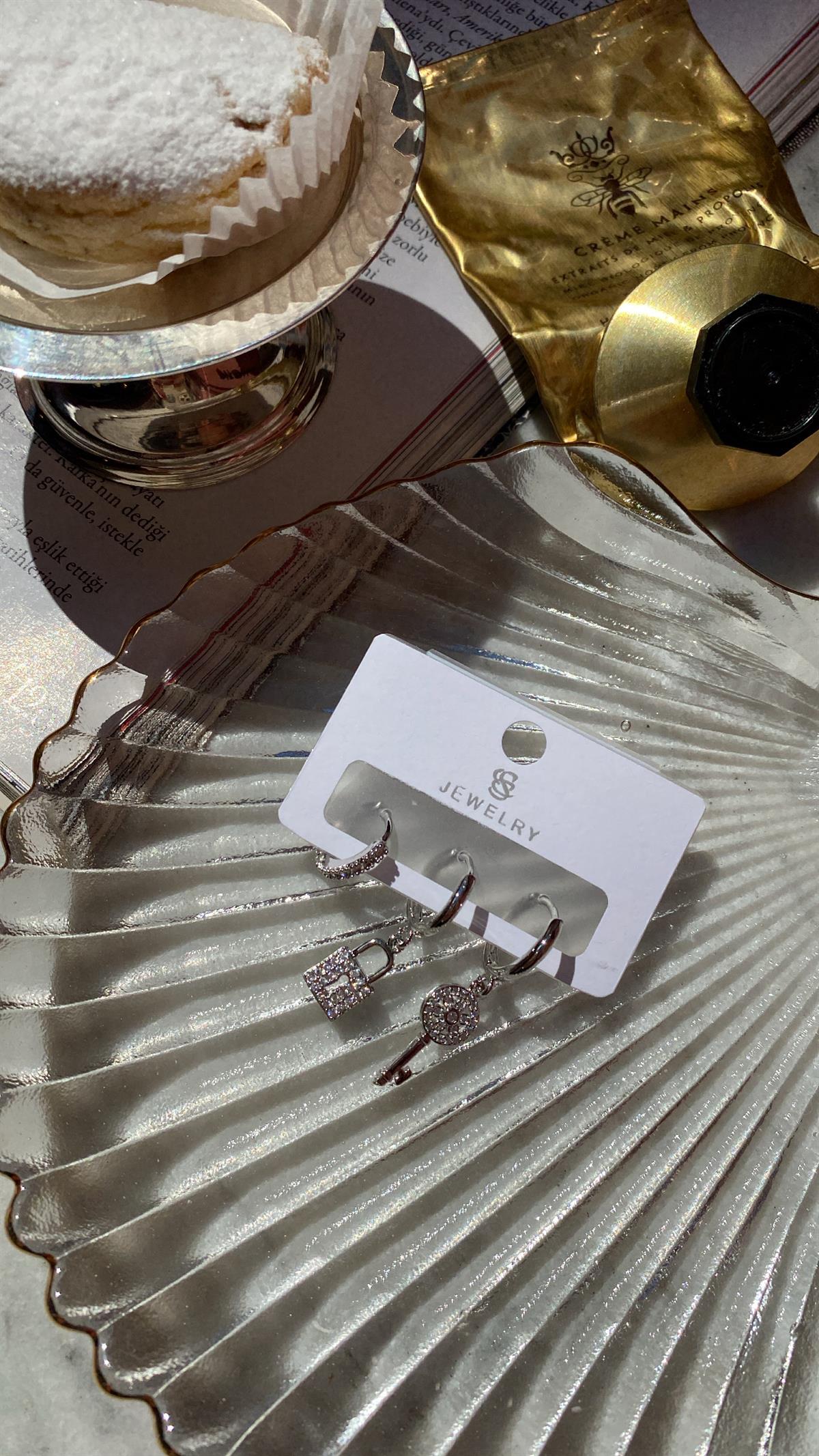 Silver 3lü Anahtar Küpe