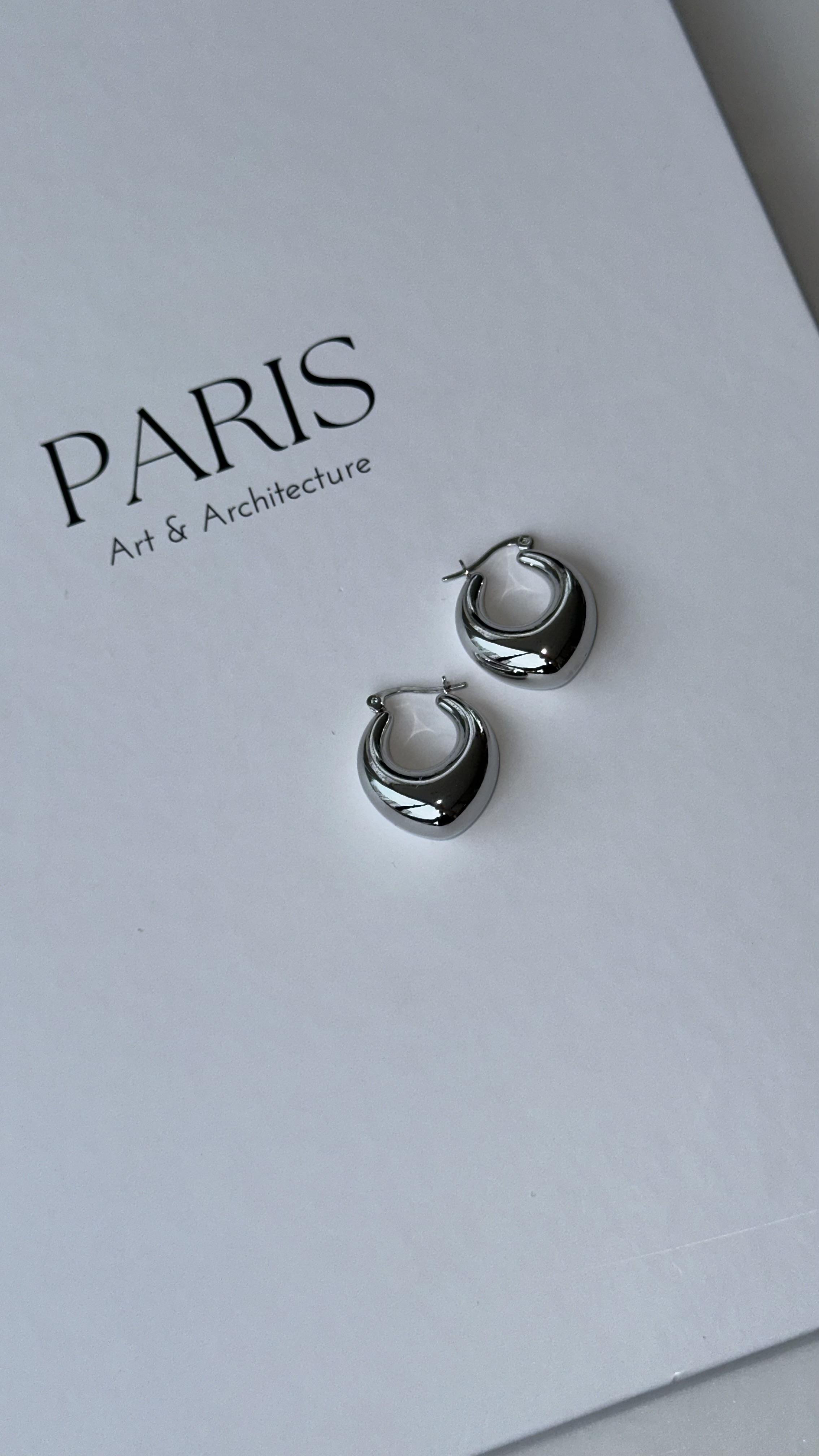 Silver Asimetrik Oval Küpe